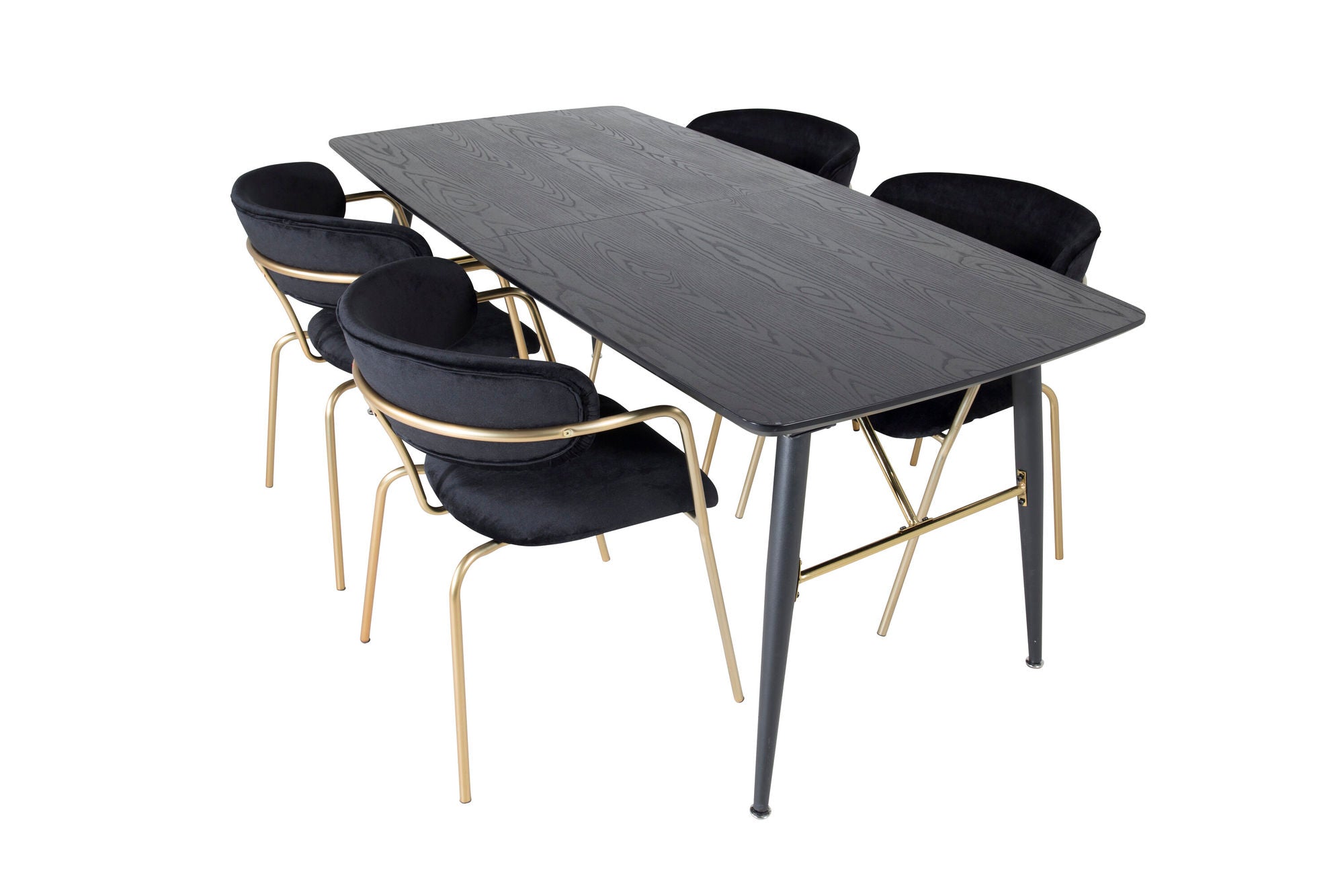 Venture Home Gold Extention bord - 180/220*85*H76 Black Veneer - Black legs - Brass details+Arrow armchair - Brass Legs - Black Velvet_4