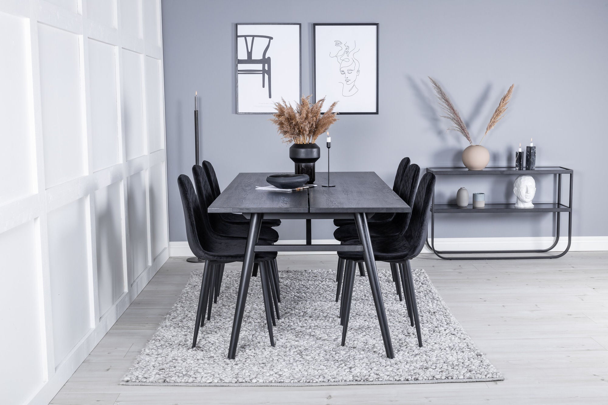Venture Home Sleek Extentionbord Black Brushed - 195*95+Polar Diamond Spisebordsstol - Black Legs - Black Velvet_6