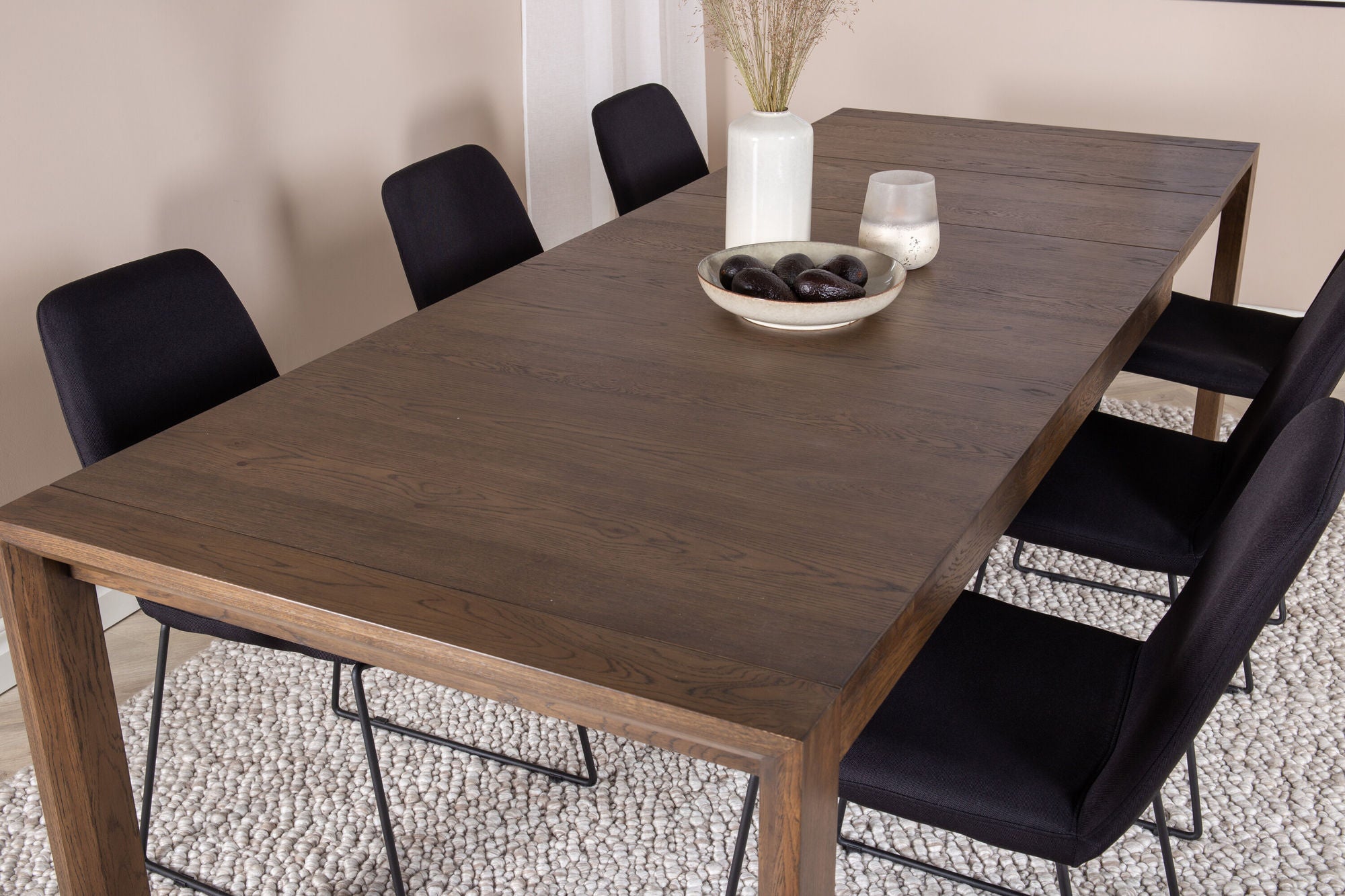 Venture Home Slider Extention bord - Smoked Oak - 170+40+40cm +Muce Spisebordsstol - Black Legs - Black Fabric_6