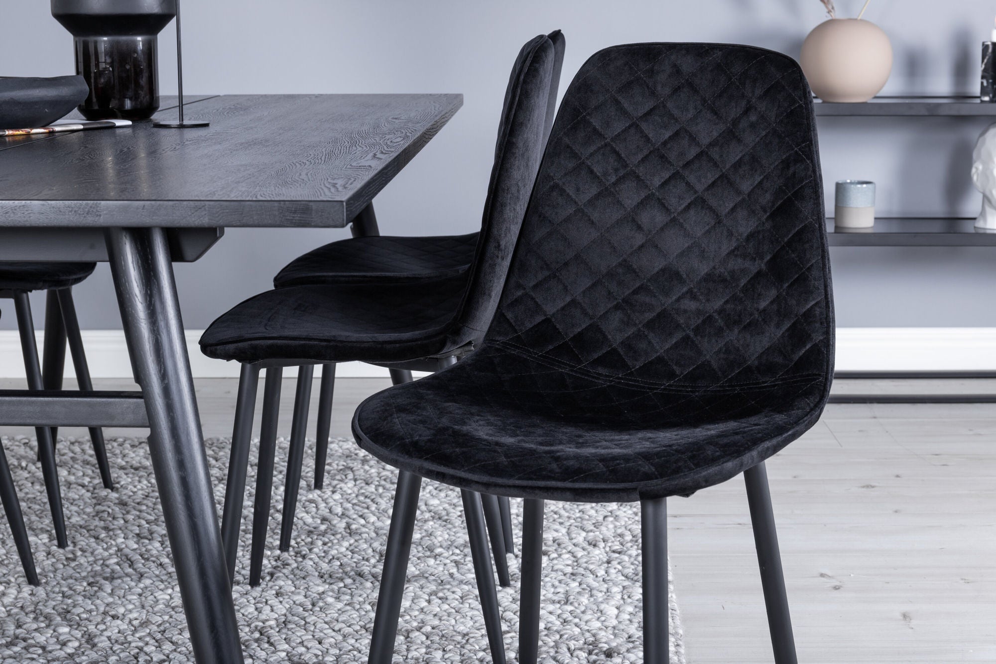Venture Home Sleek Extentionbord Black Brushed - 195*95+Polar Diamond Spisebordsstol - Black Legs - Black Velvet_6