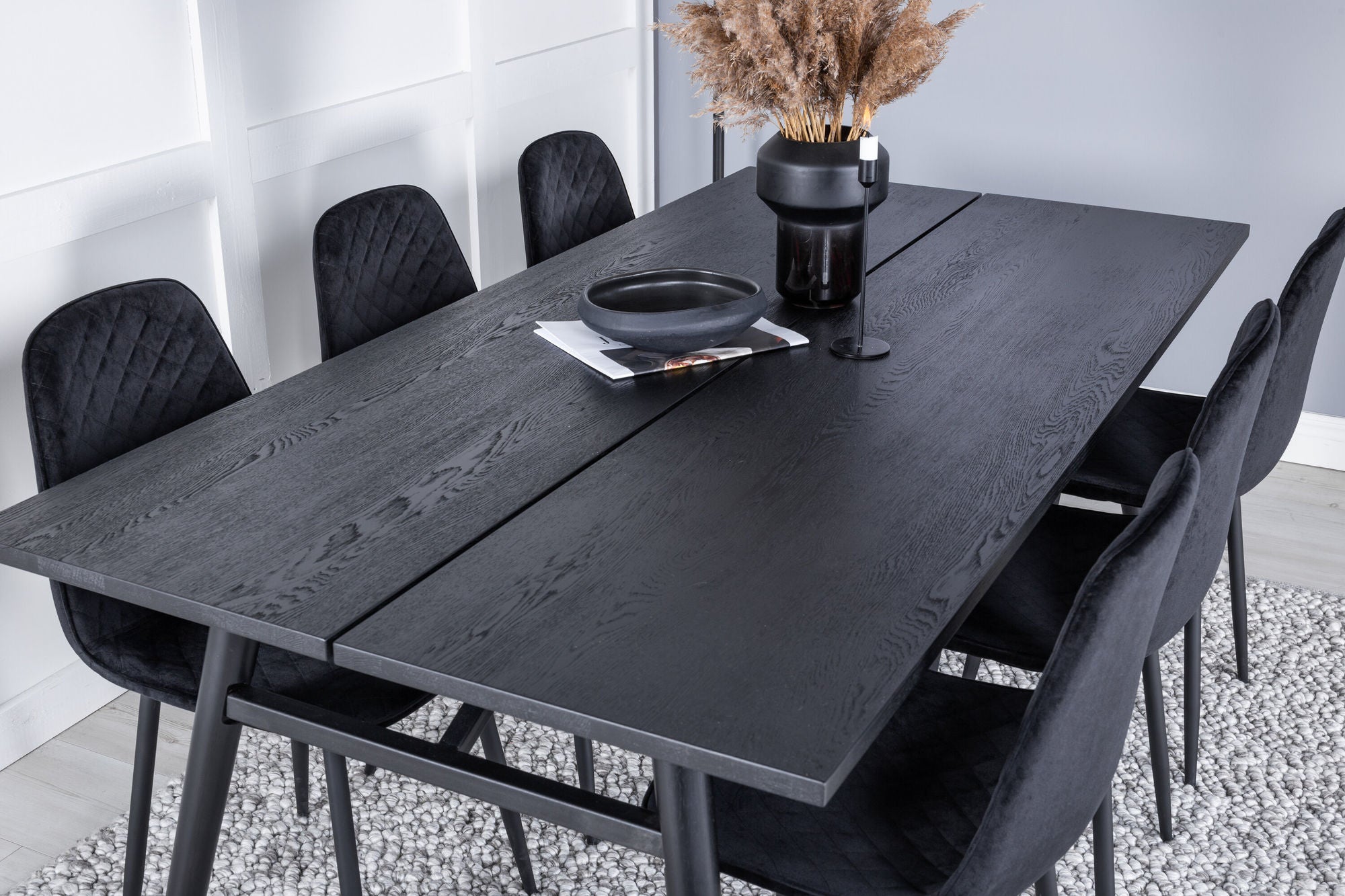 Venture Home Sleek Extentionbord Black Brushed - 195*95+Polar Diamond Spisebordsstol - Black Legs - Black Velvet_6