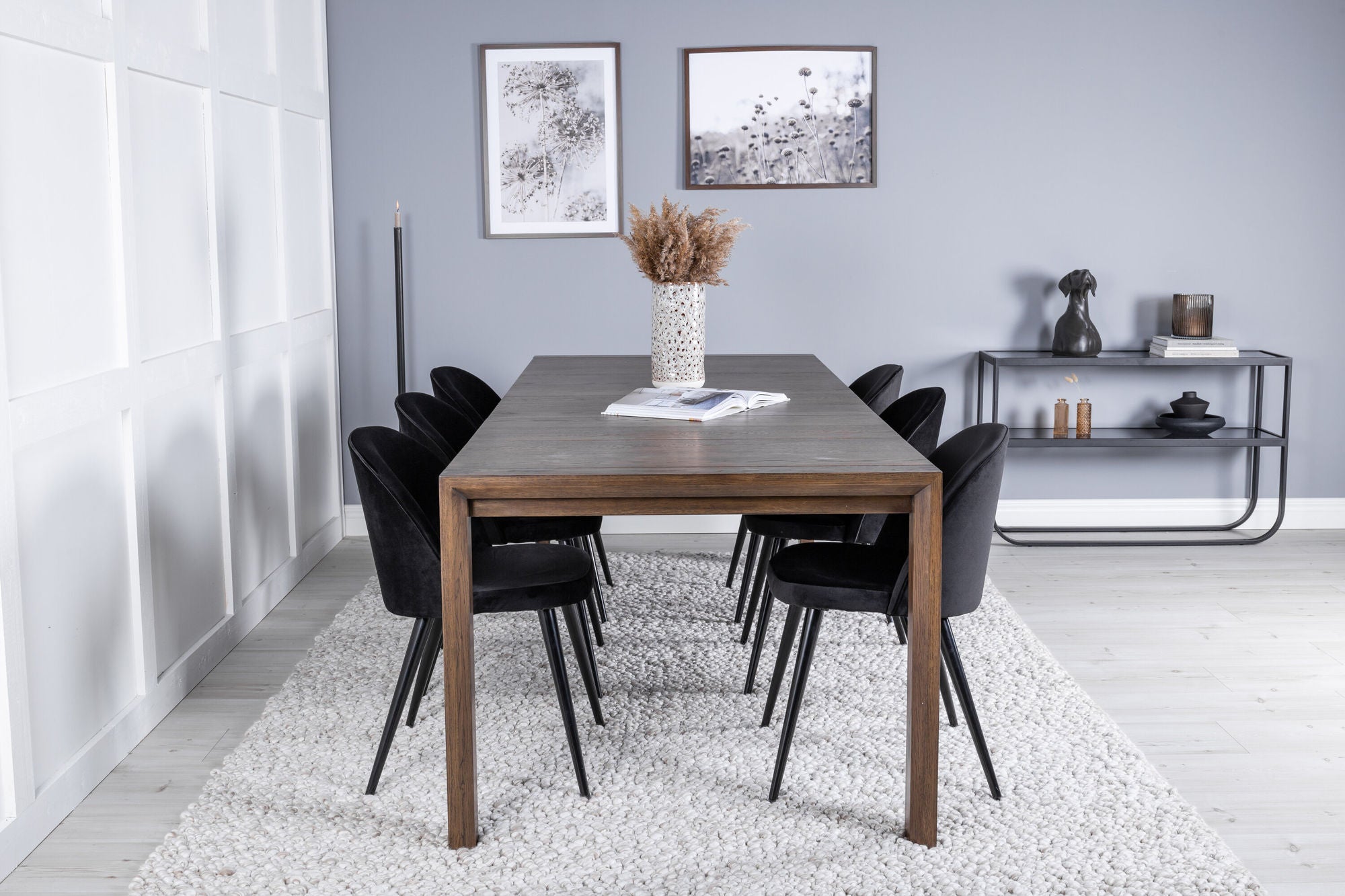 Venture Home Slider Extention bord - Smoked Oak - 170+40+40cm +Velvet Spisebordsstol - Black
