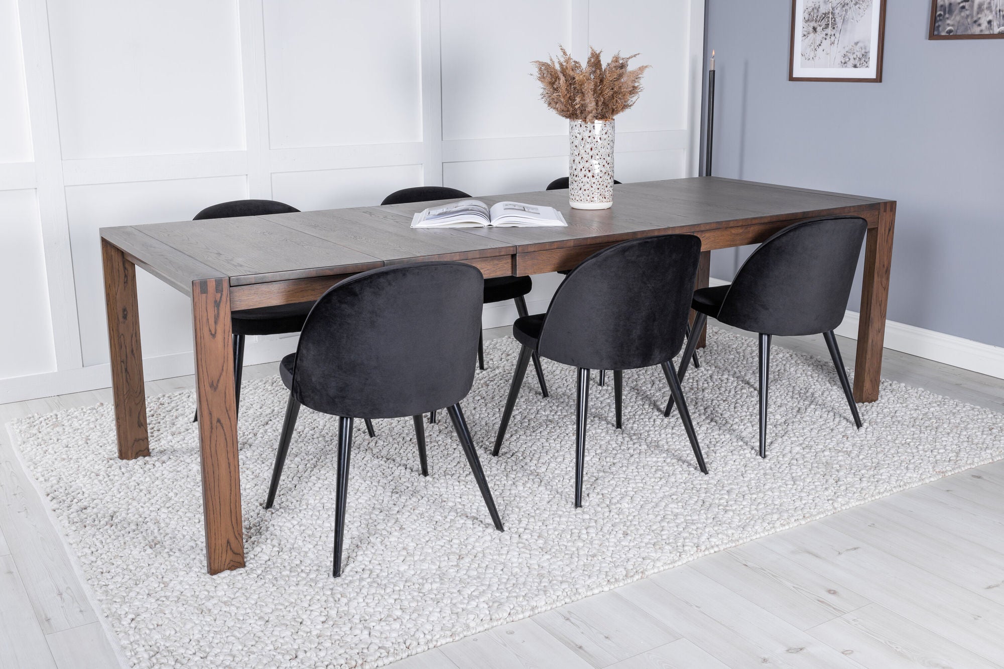 Venture Home Slider Extention bord - Smoked Oak - 170+40+40cm +Velvet Spisebordsstol - Black
