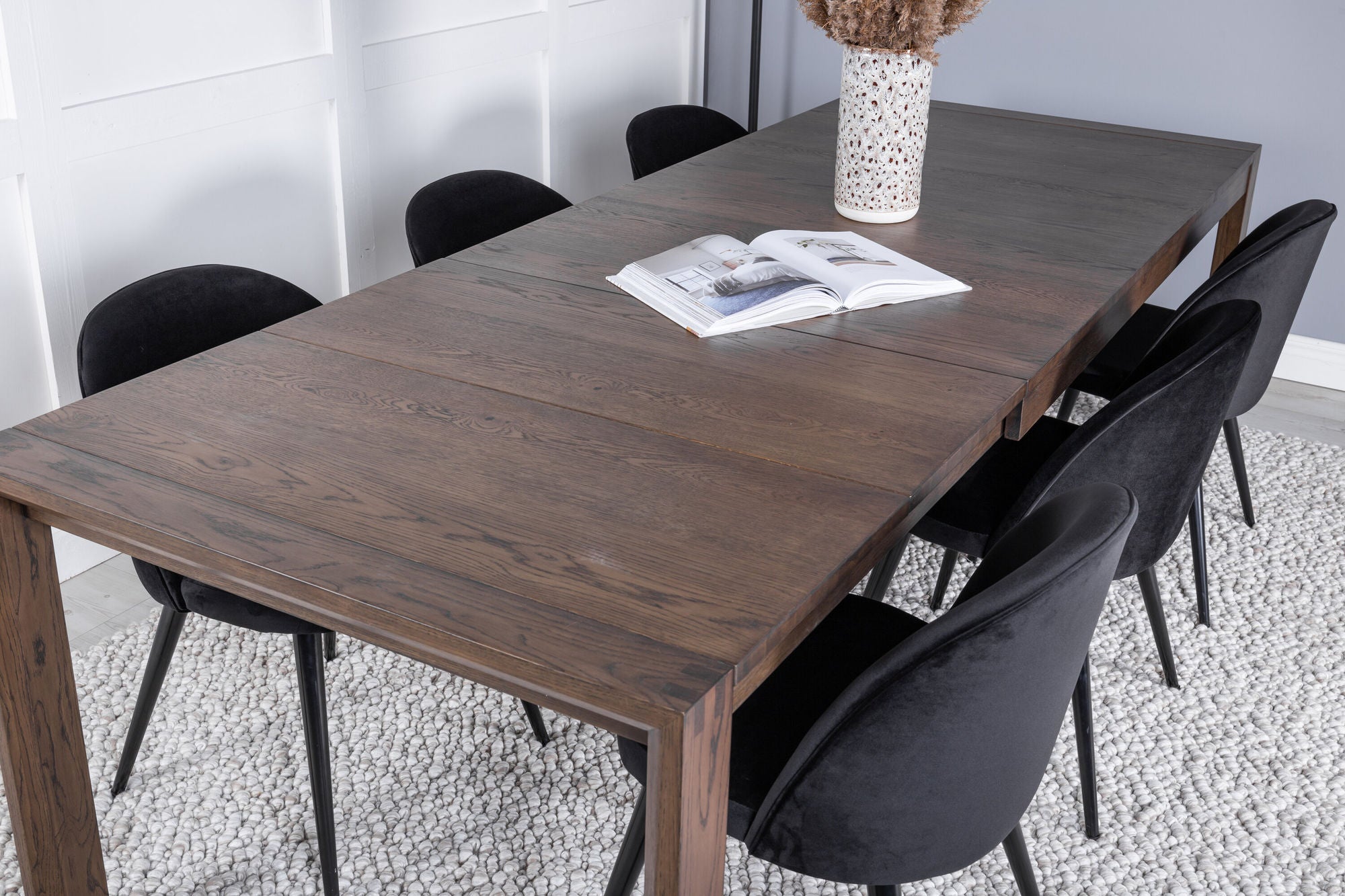 Venture Home Slider Extention bord - Smoked Oak - 170+40+40cm +Velvet Spisebordsstol - Black