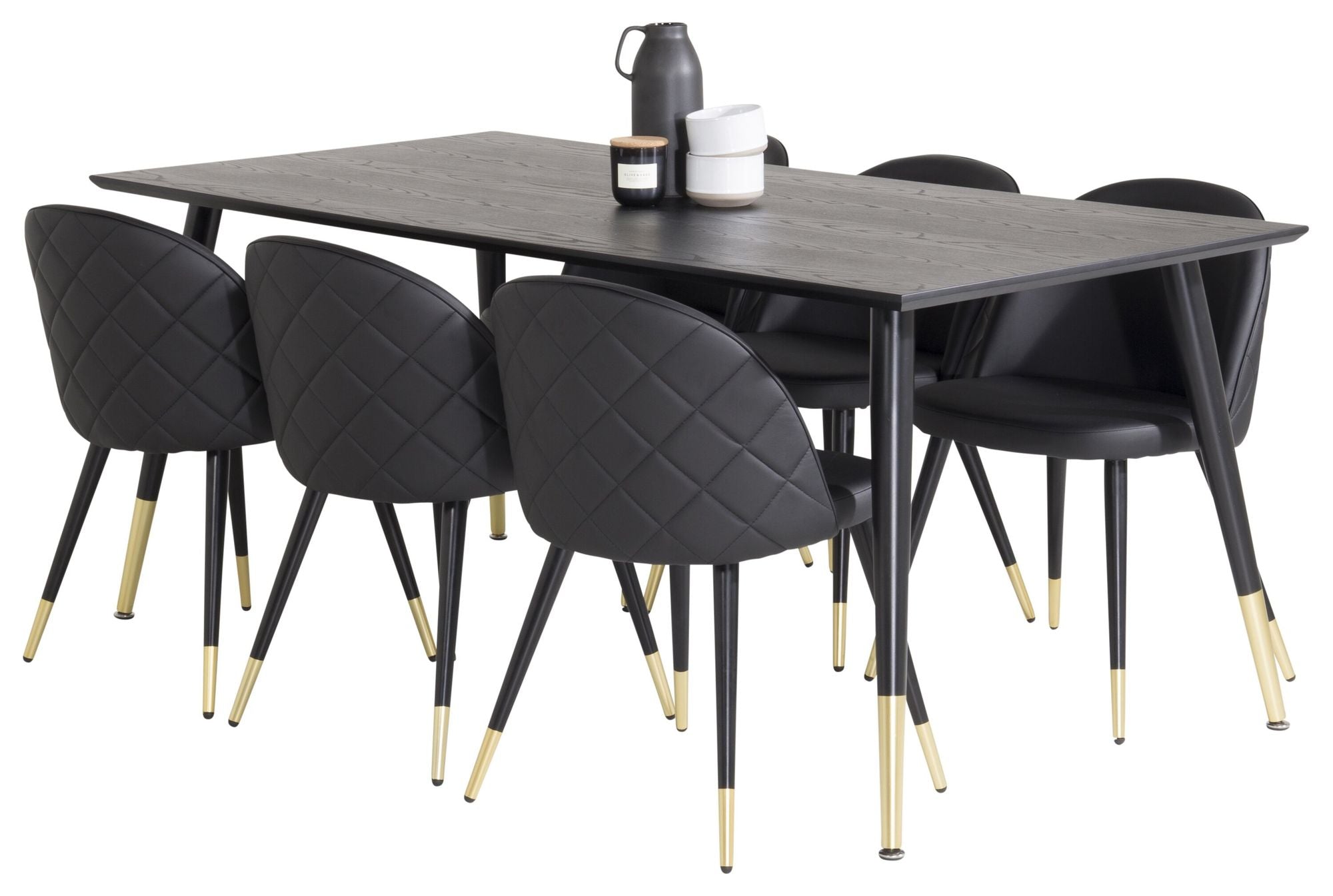 Venture Home Dipp spisebord - 180*90cm - Black Veneer / black legs w brass dipp +Velvet di