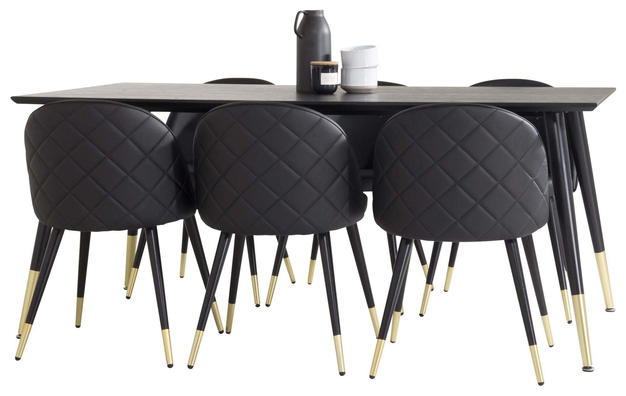Venture Home Dipp spisebord - 180*90cm - Black Veneer / black legs w brass dipp +Velvet di