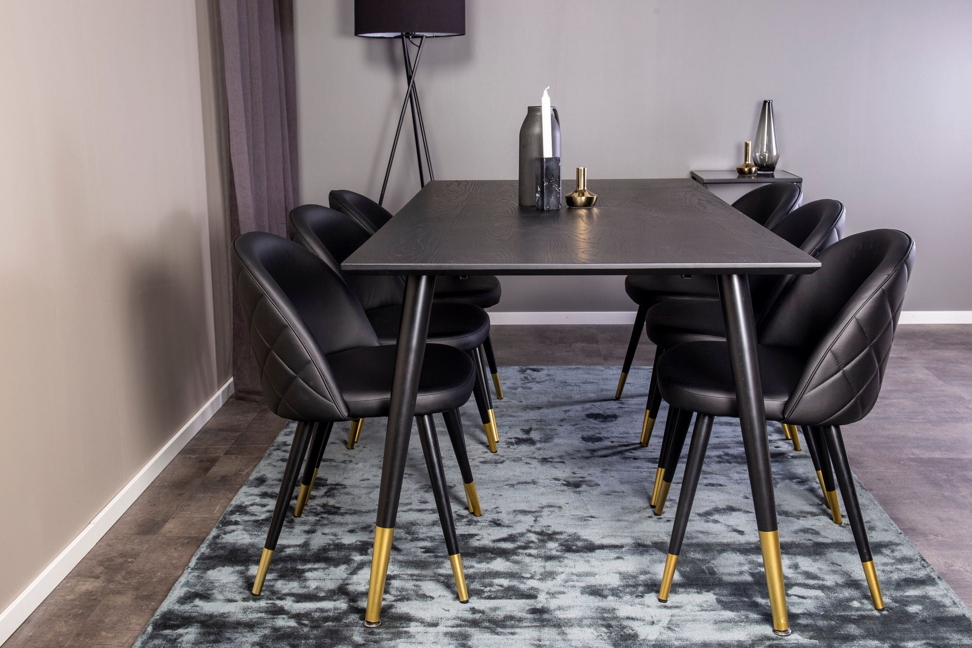 Venture Home Dipp spisebord - 180*90cm - Black Veneer / black legs w brass dipp +Velvet di