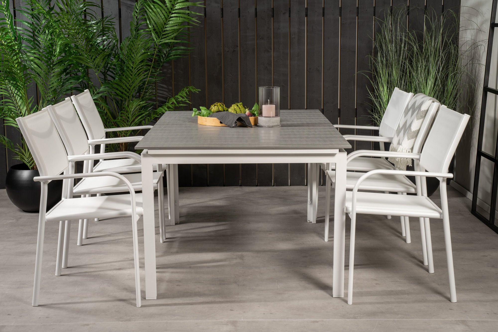 Venture Home Levels bord 160/240 - White/Grey - Santorini Arm stol (Stackable) - White Alu / White Textilene 6