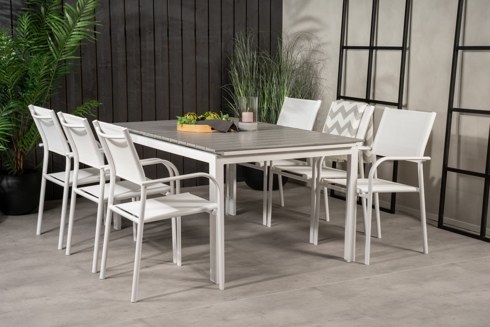Venture Home Levels bord 160/240 - White/Grey - Santorini Arm stol (Stackable) - White Alu / White Textilene 6