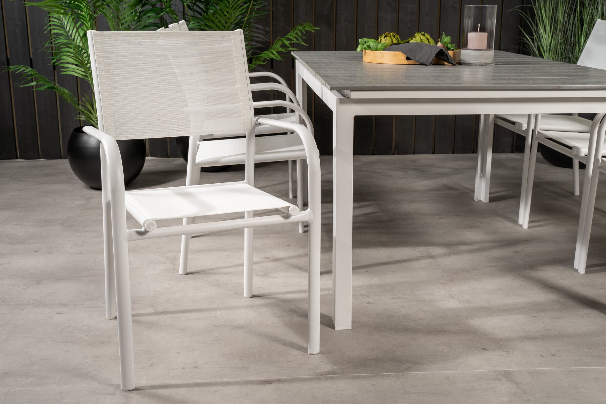 Venture Home Levels bord 160/240 - White/Grey - Santorini Arm stol (Stackable) - White Alu / White Textilene 6