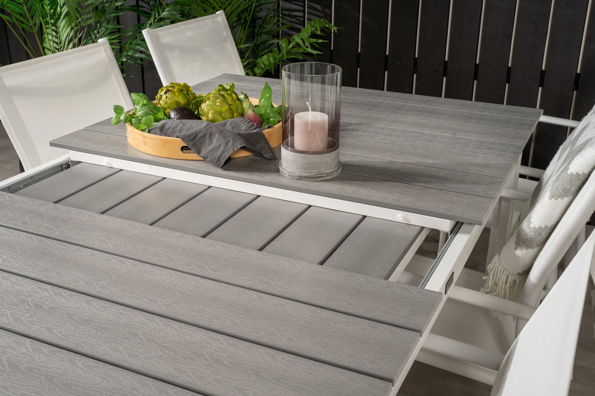 Venture Home Levels bord 160/240 - White/Grey - Santorini Arm stol (Stackable) - White Alu / White Textilene 6