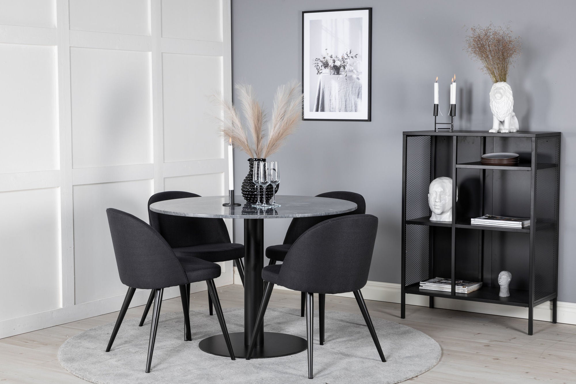 Venture Home Estelle rund spisebord ø106 H75 - Black / Black+Velvet Dining Chiar - Black legs- Black Fabric_4