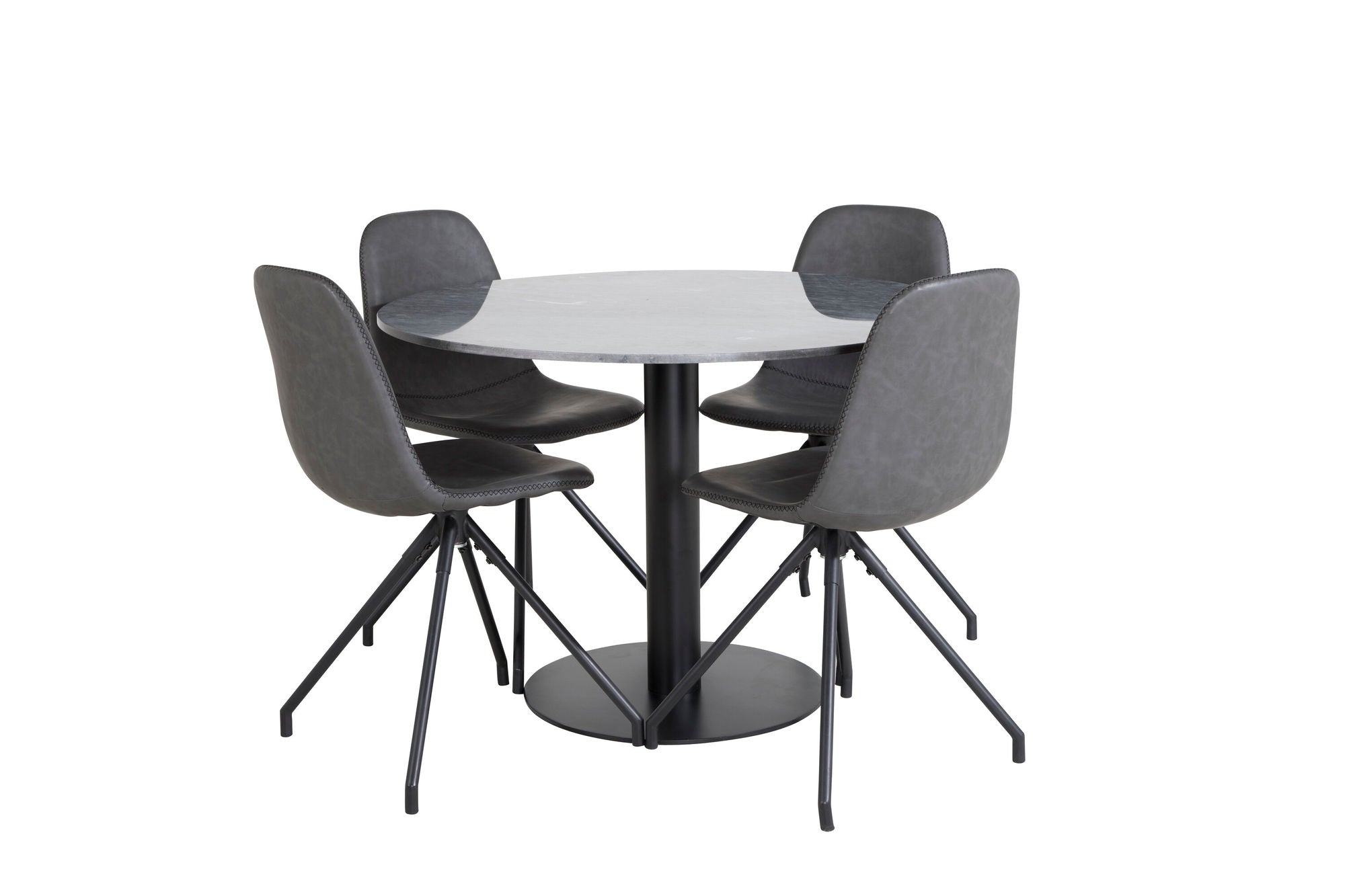 Venture Home Estelle rund spisebord ø106 H75 - Black / Black+Polar Spisebordsstol with Spin function - black Legs - Black PU - Black Stitches_4