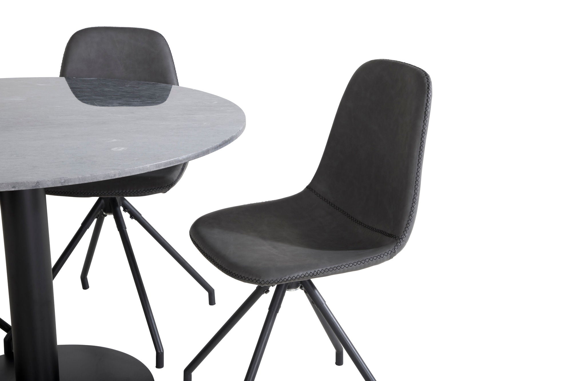 Venture Home Estelle rund spisebord ø106 H75 - Black / Black+Polar Spisebordsstol with Spin function - black Legs - Black PU - Black Stitches_4