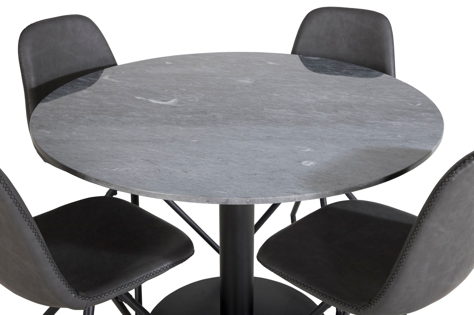 Venture Home Estelle rund spisebord ø106 H75 - Black / Black+Polar Spisebordsstol with Spin function - black Legs - Black PU - Black Stitches_4