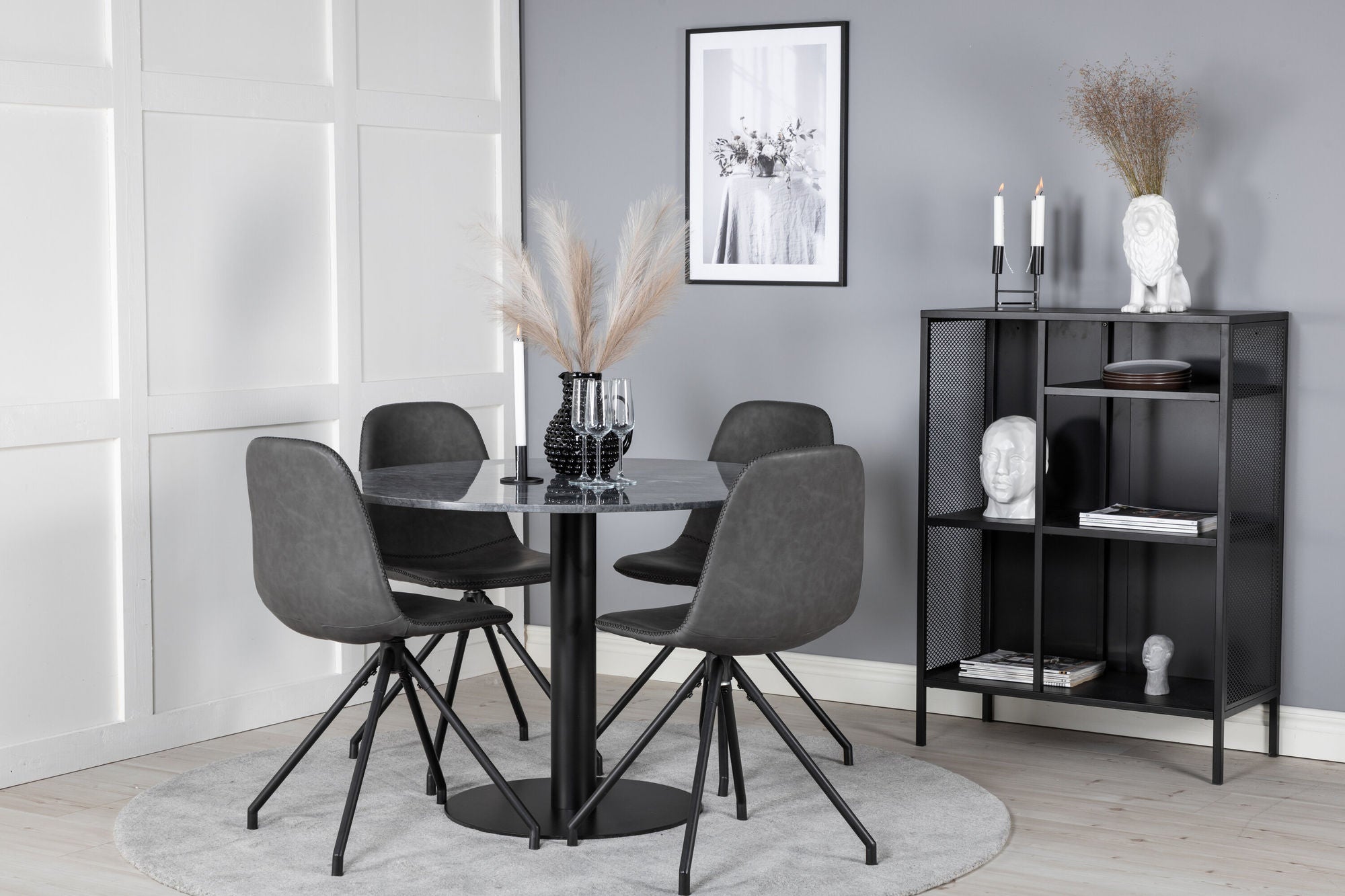 Venture Home Estelle rund spisebord ø106 H75 - Black / Black+Polar Spisebordsstol with Spin function - black Legs - Black PU - Black Stitches_4