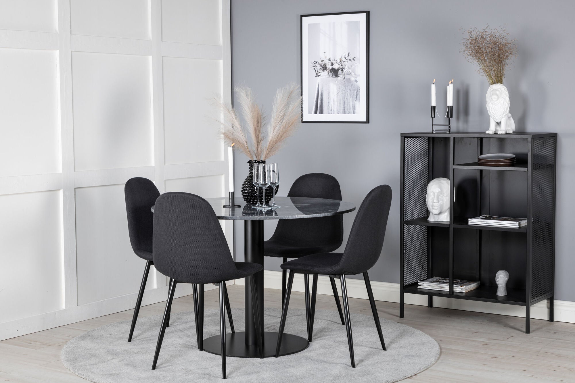 Venture Home Estelle rund spisebord ø106 H75 - Black / Black+Polar Spisebordsstol - Black Legs - Black Fabric_4