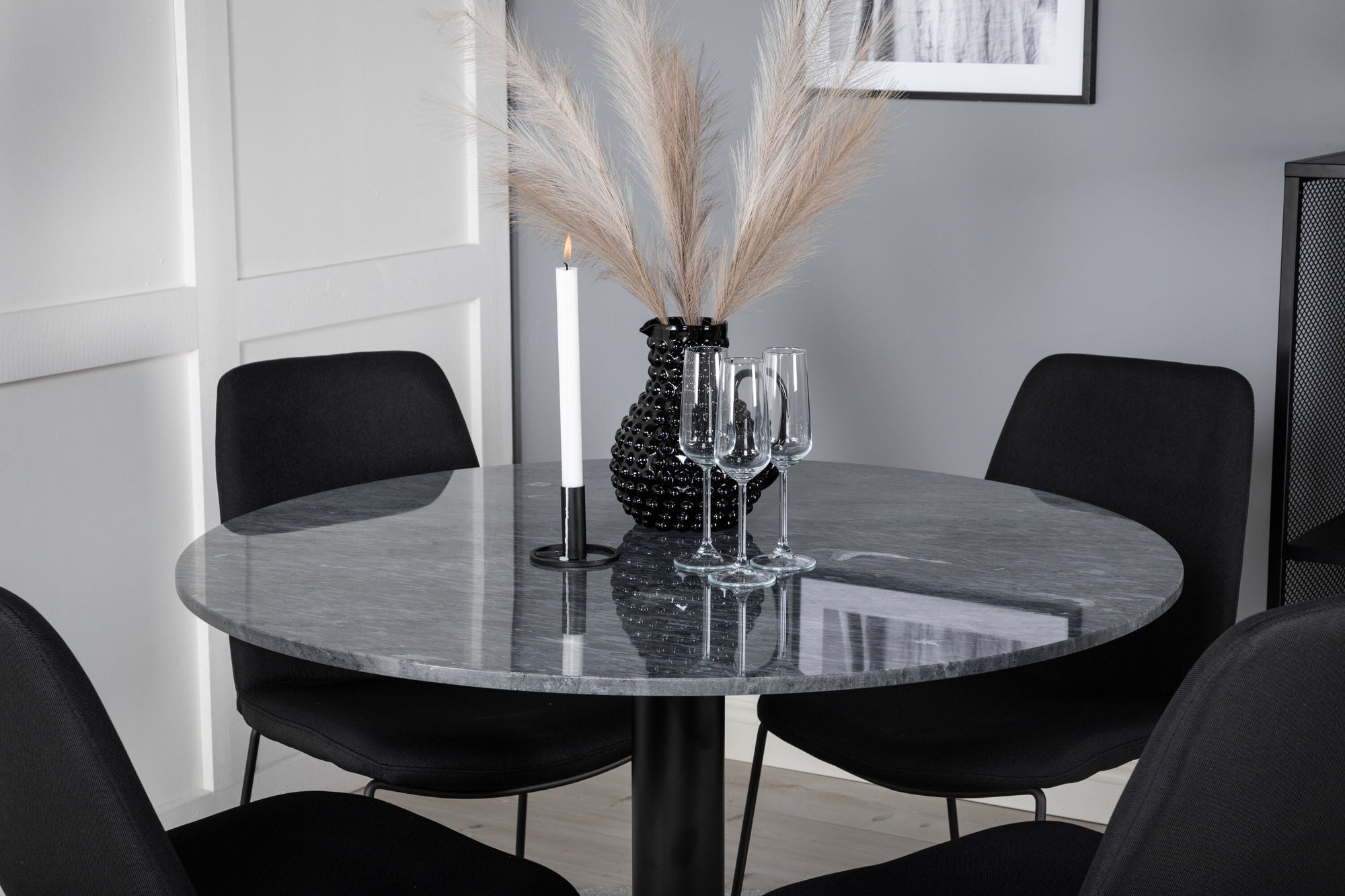 Venture Home Estelle rund spisebord ø106 H75 - Black / Black+Muce Spisebordsstol - Black Legs - Black Fabric_4