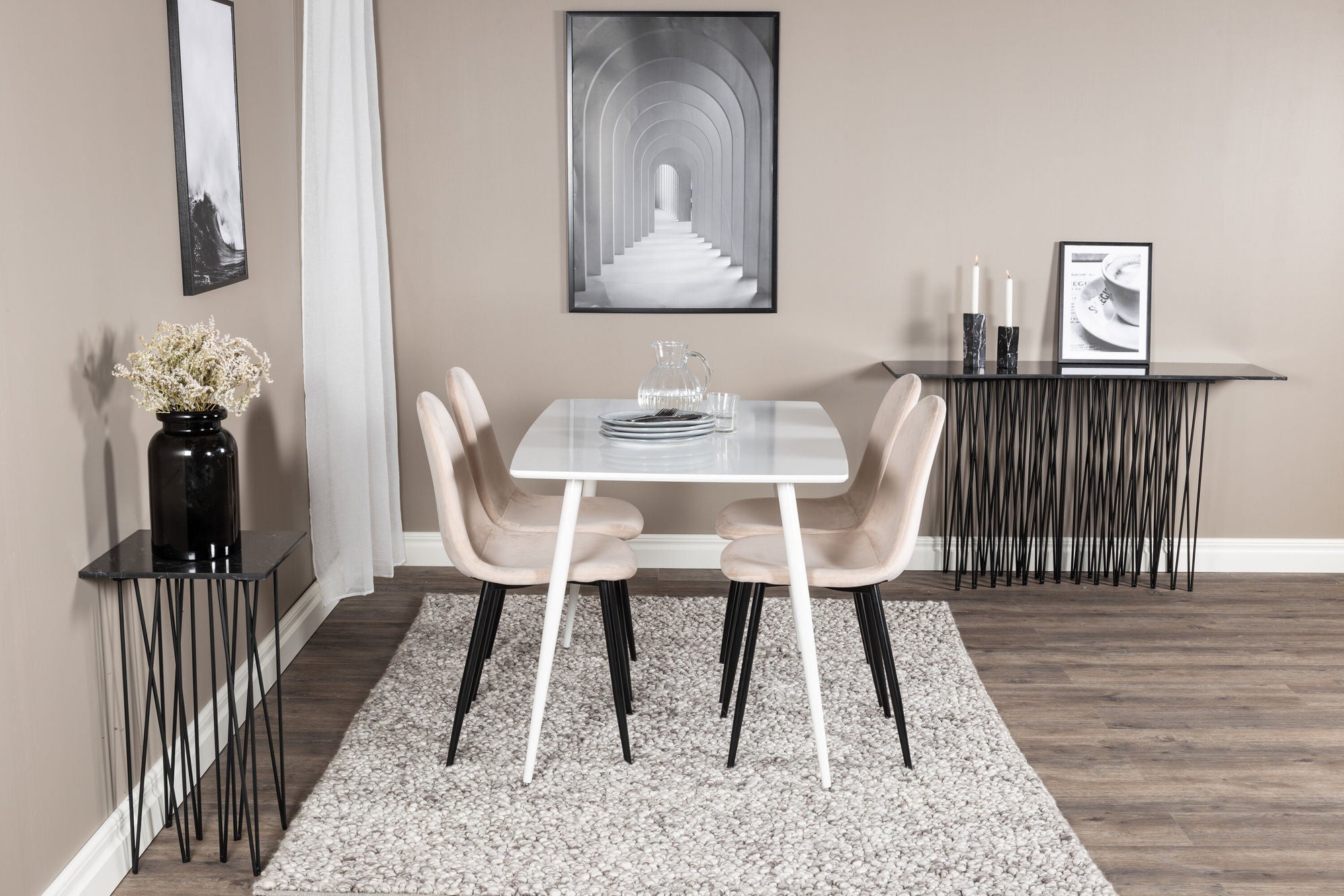 Venture Home Polar spisebord 120 cm - White White+Polar Spisebordsstol- Black legs / Beige
