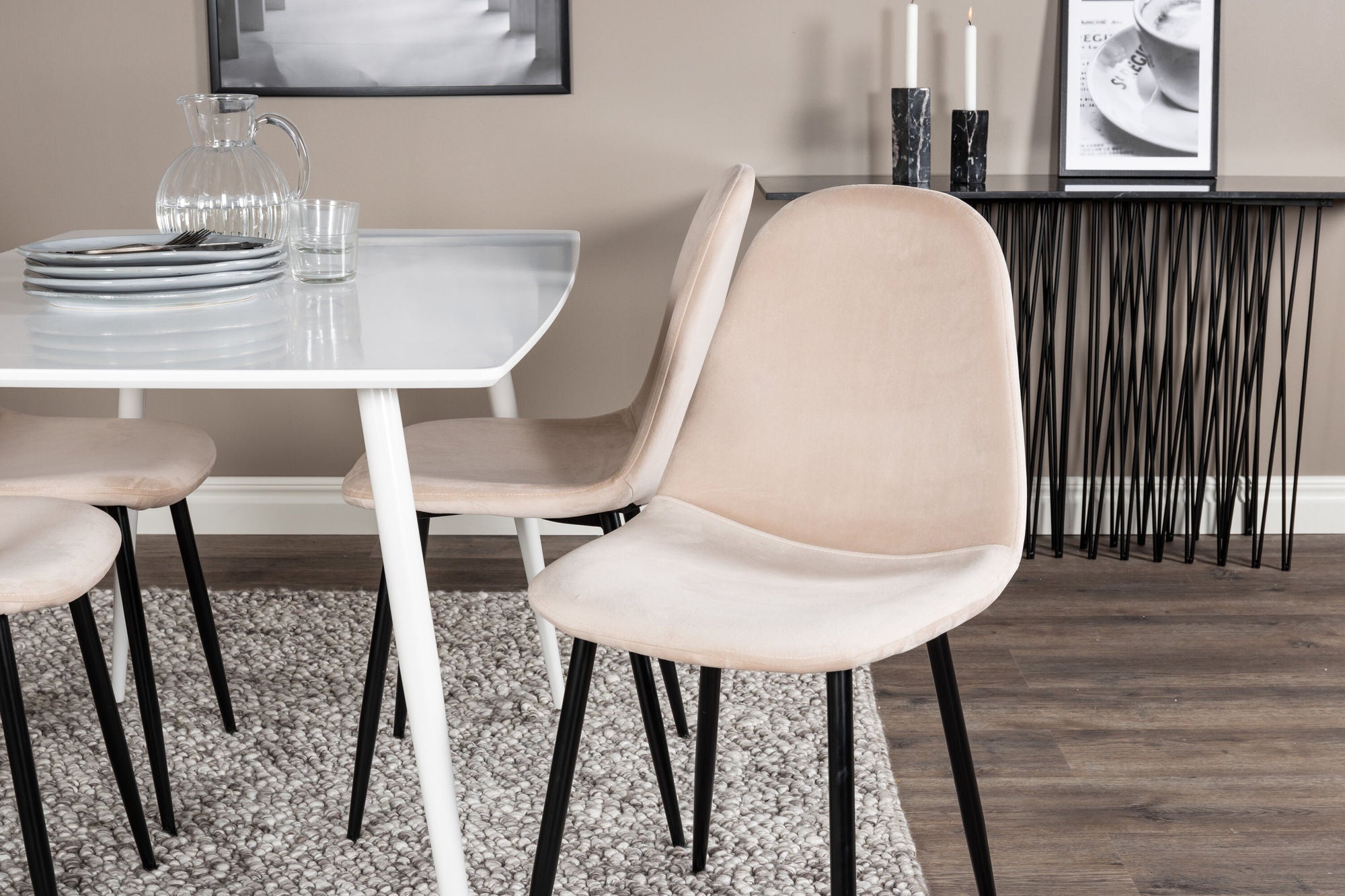 Venture Home Polar spisebord 120 cm - White White+Polar Spisebordsstol- Black legs / Beige