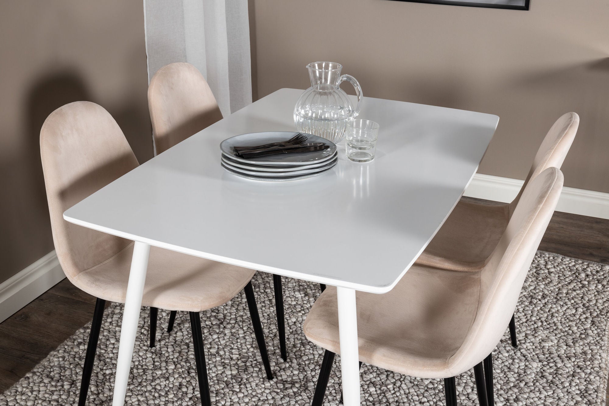 Venture Home Polar spisebord 120 cm - White White+Polar Spisebordsstol- Black legs / Beige