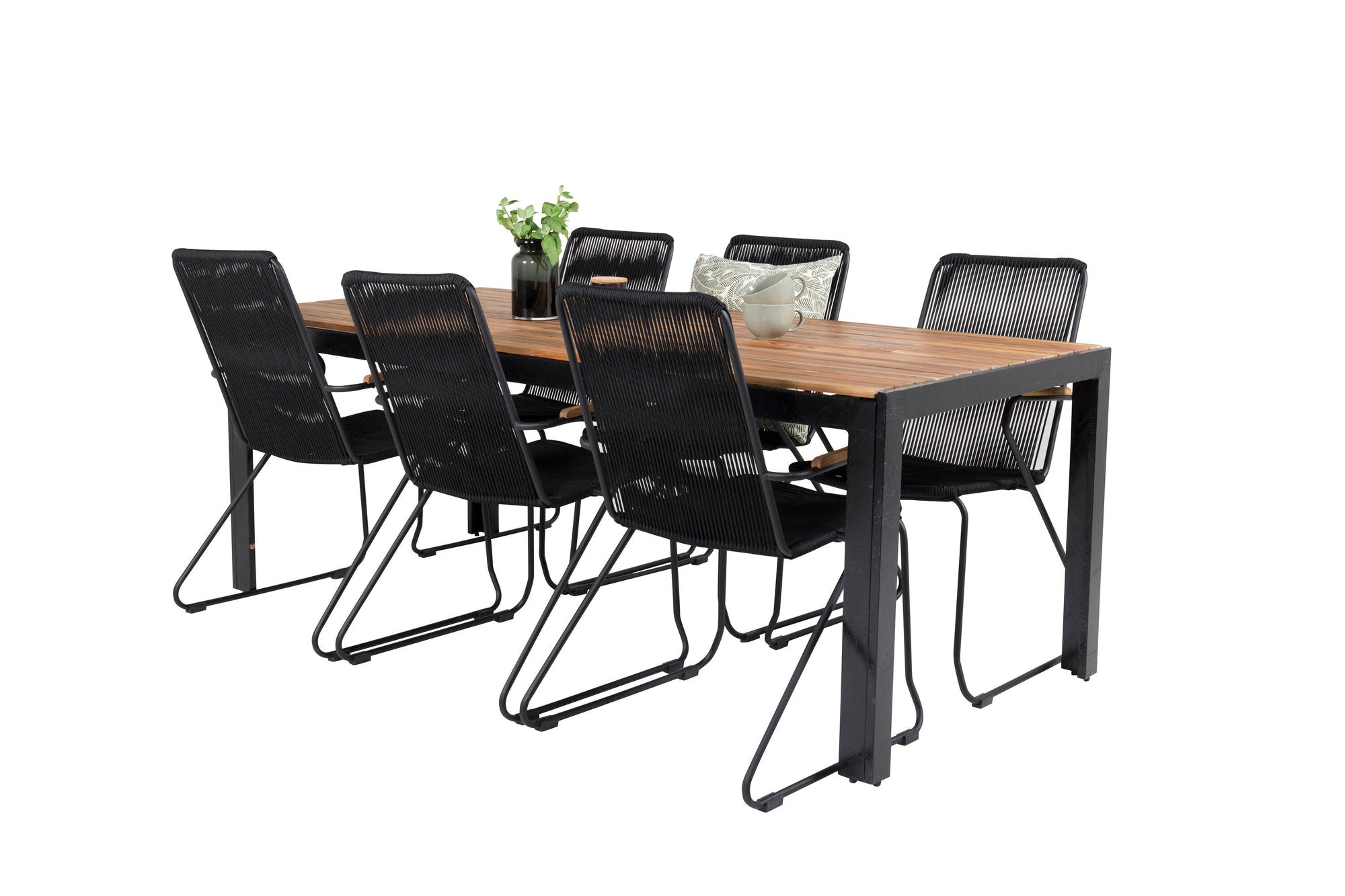 Venture Home Bois spisebord 200*100cm - Black Legs / Acacia +Bois Armchair - Black Alu /