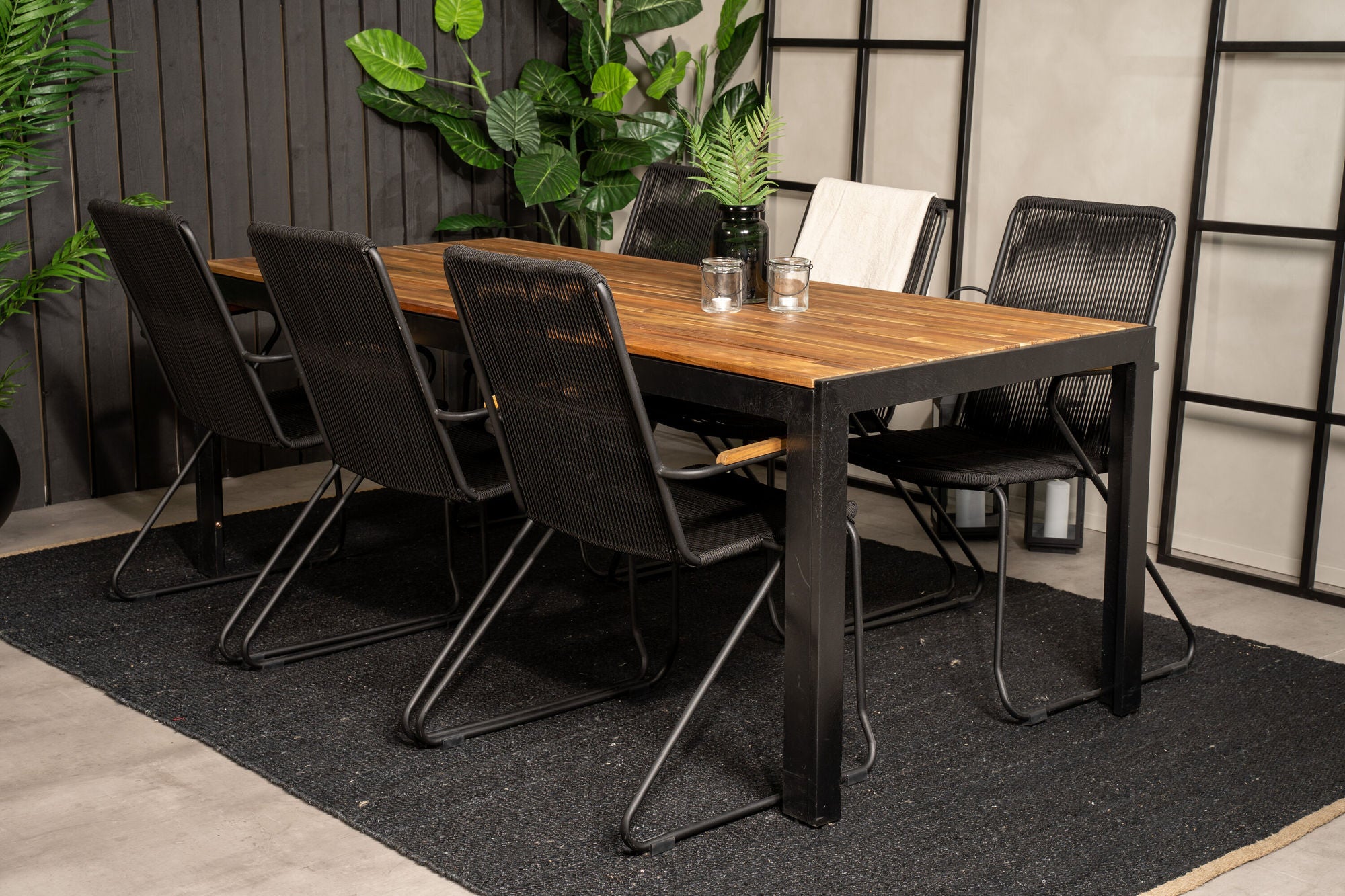 Venture Home Bois spisebord 200*100cm - Black Legs / Acacia +Bois Armchair - Black Alu /