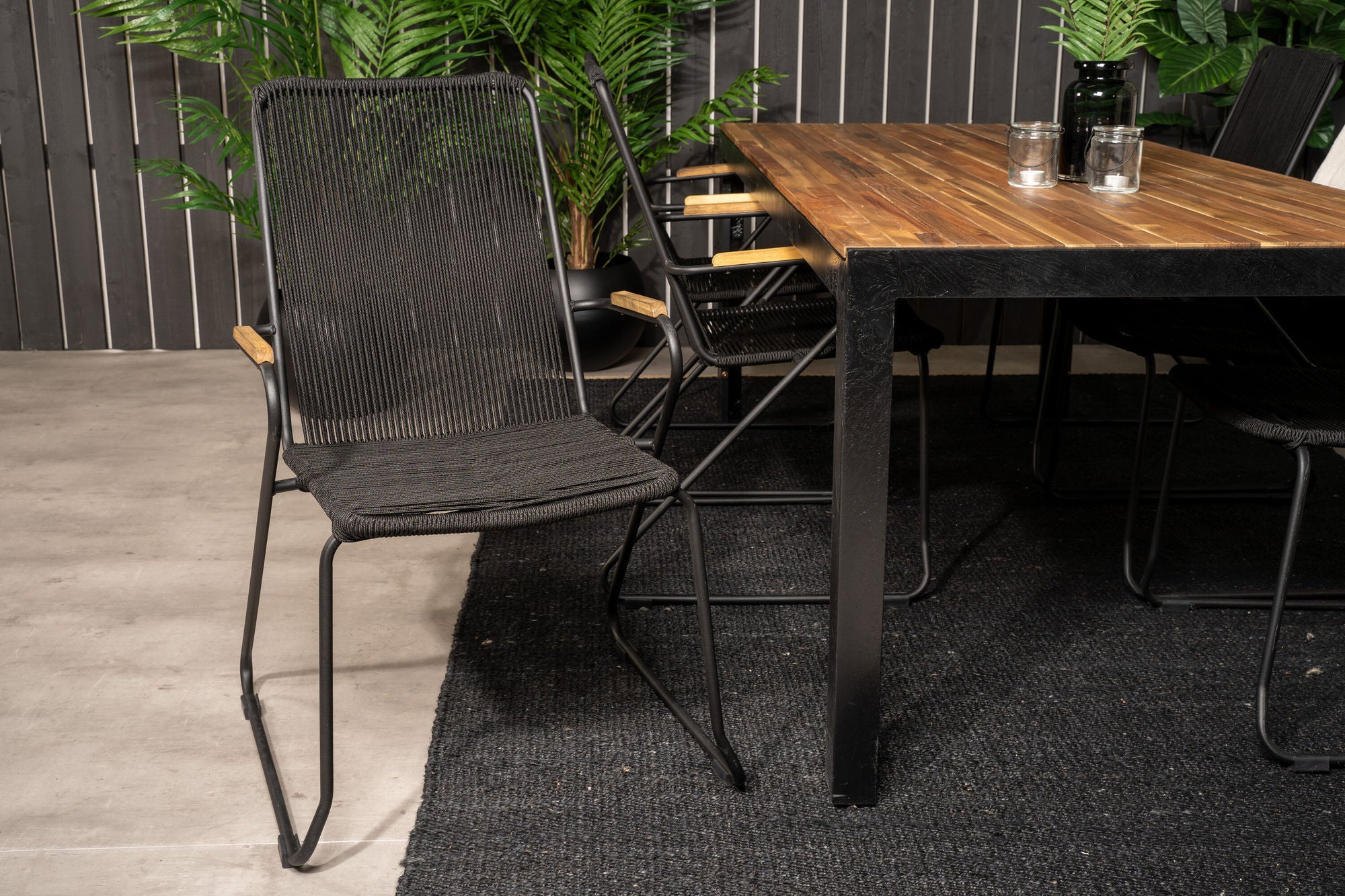 Venture Home Bois spisebord 200*100cm - Black Legs / Acacia +Bois Armchair - Black Alu /