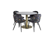 Venture Home Estelle rund spisebord ø106 H75 - Black / Brass+Velvet Spisebordsstol - Black Flower fabric_4
