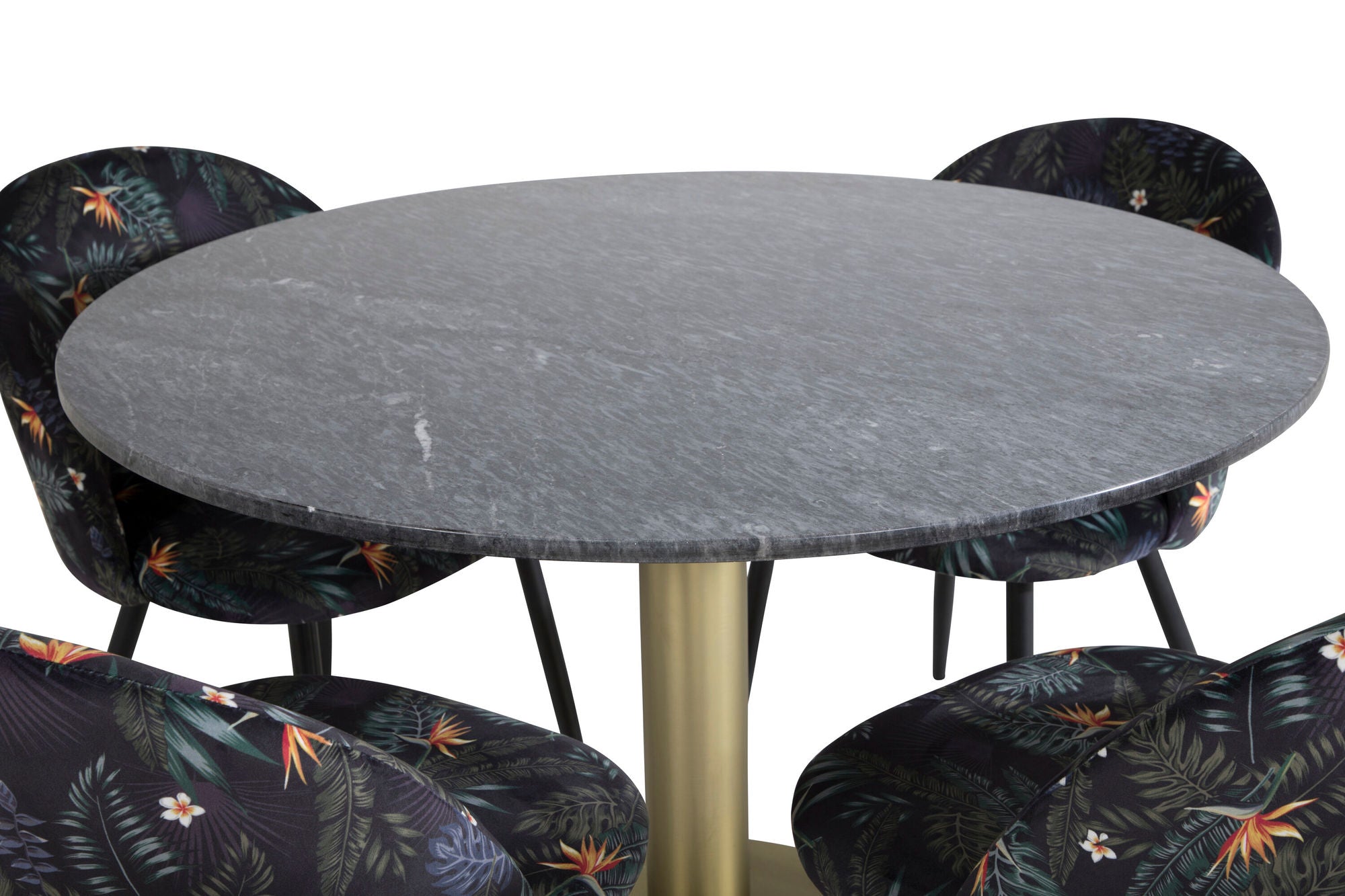 Venture Home Estelle rund spisebord ø106 H75 - Black / Brass+Velvet Spisebordsstol - Black Flower fabric_4
