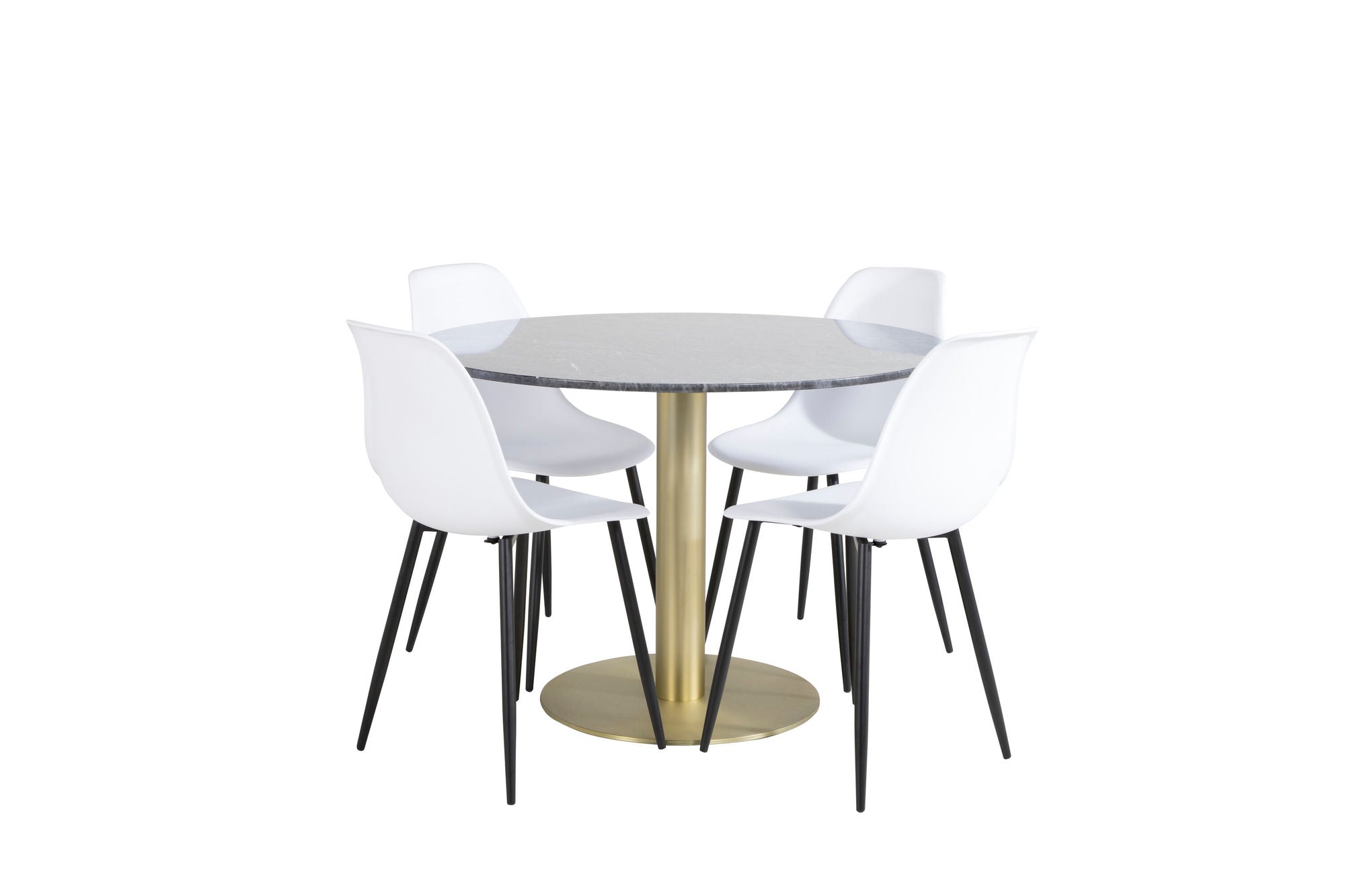Venture Home Estelle rund spisebord ø106 H75 - Black / Brass+Polar Plastic Spisebordsstol - Black Legs / White Plastic_4