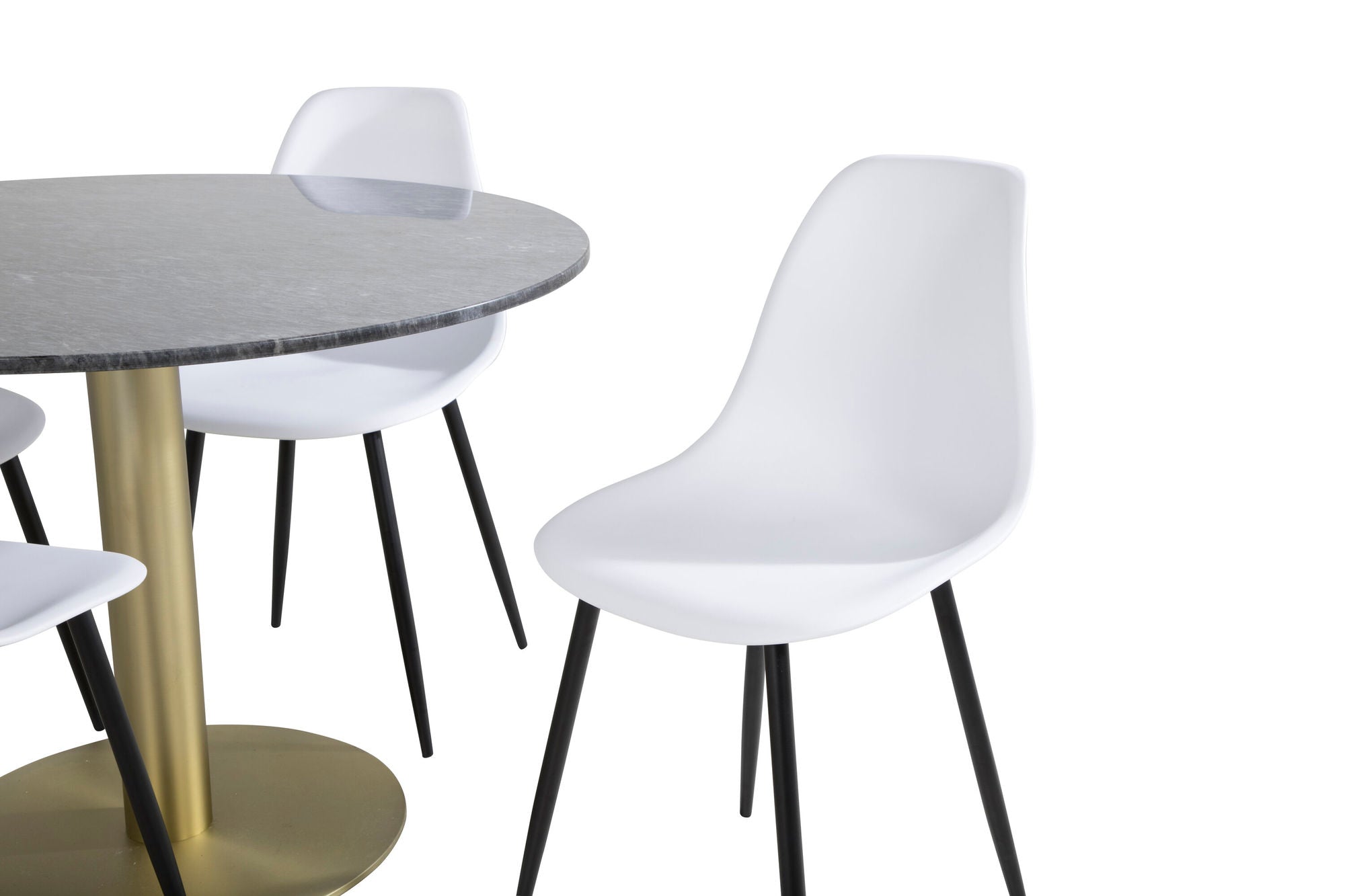 Venture Home Estelle rund spisebord ø106 H75 - Black / Brass+Polar Plastic Spisebordsstol - Black Legs / White Plastic_4