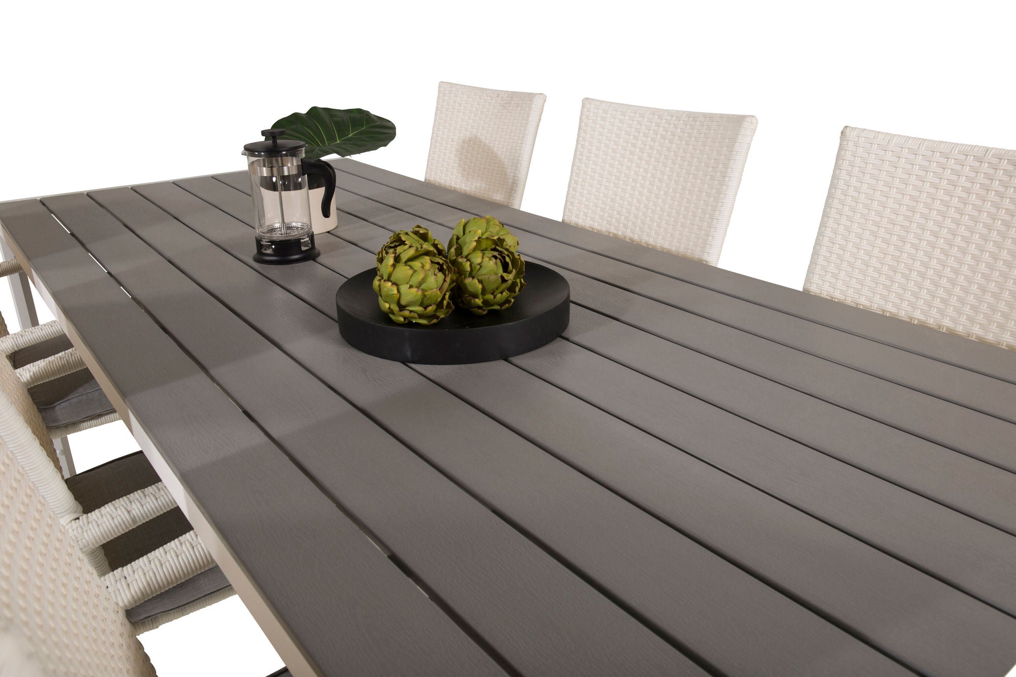 Venture Home Break spisebord - 205*90 - White Alu / Grey Aintwood+Anna Arm stol (stackabl