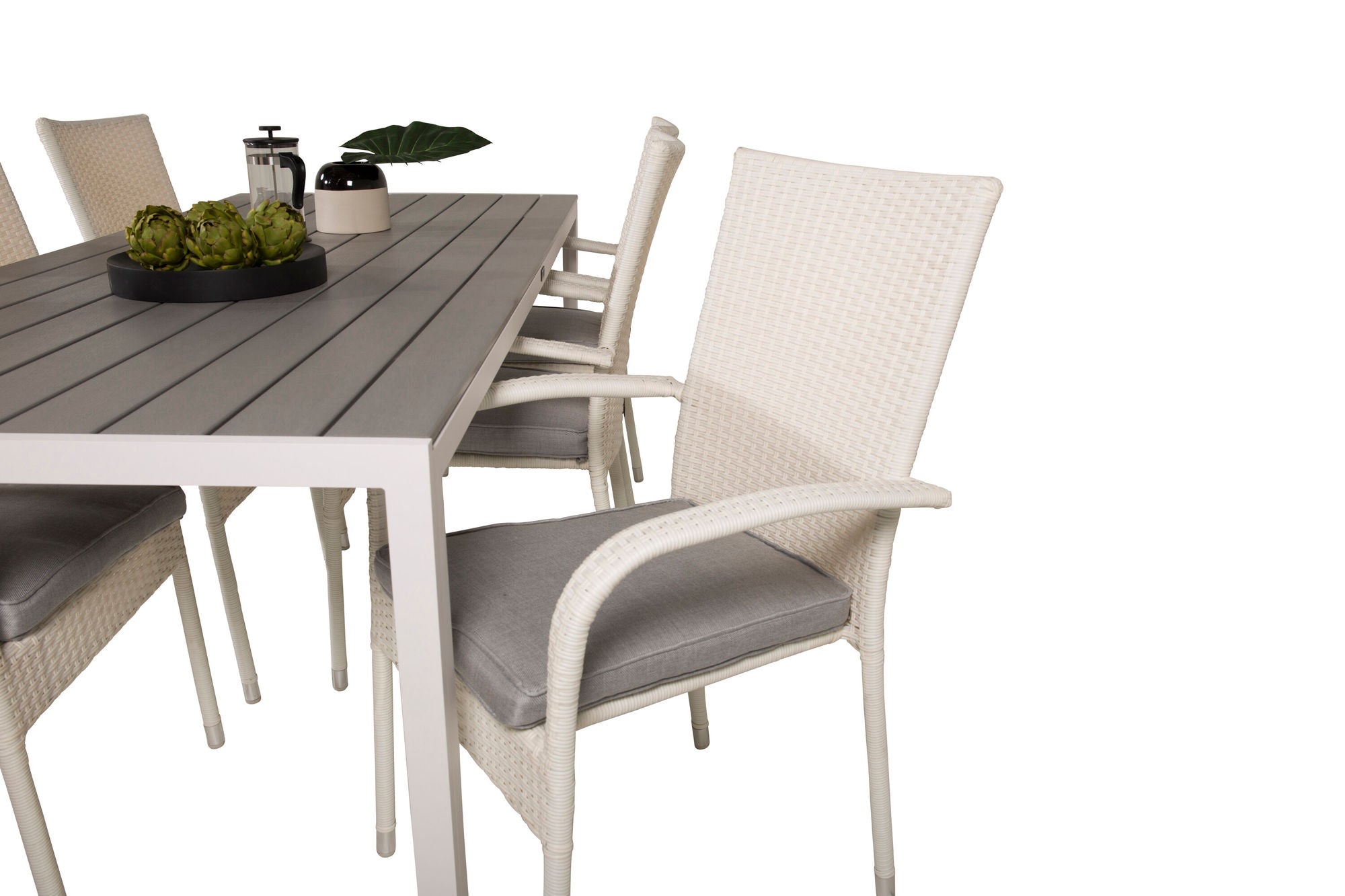 Venture Home Break spisebord - 205*90 - White Alu / Grey Aintwood+Anna Arm stol (stackabl