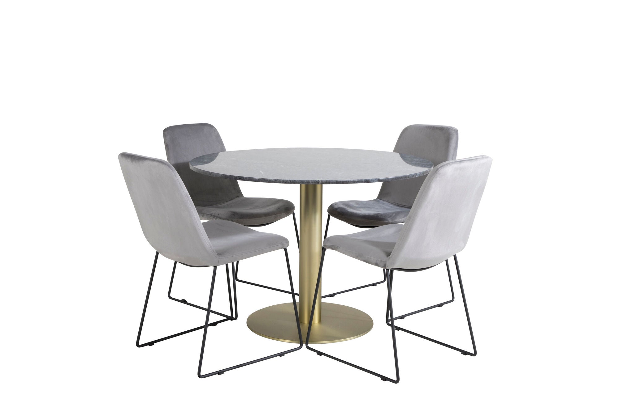 Venture Home Estelle rund spisebord ø106 H75 - Black / Brass+Muce Spisebordsstol - Black Legs - Grey Velvet_4