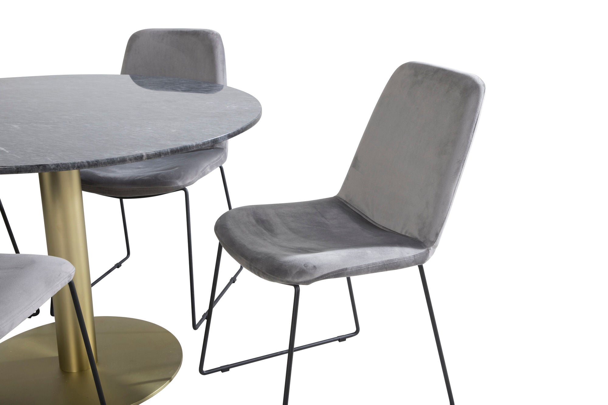 Venture Home Estelle rund spisebord ø106 H75 - Black / Brass+Muce Spisebordsstol - Black Legs - Grey Velvet_4
