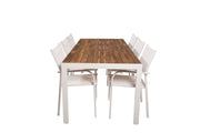 Venture Home Bois spisebord 200*100cm - White Alu / Acacia +Santorini Arm stol (Stackable) - White Alu / White Textilene_6