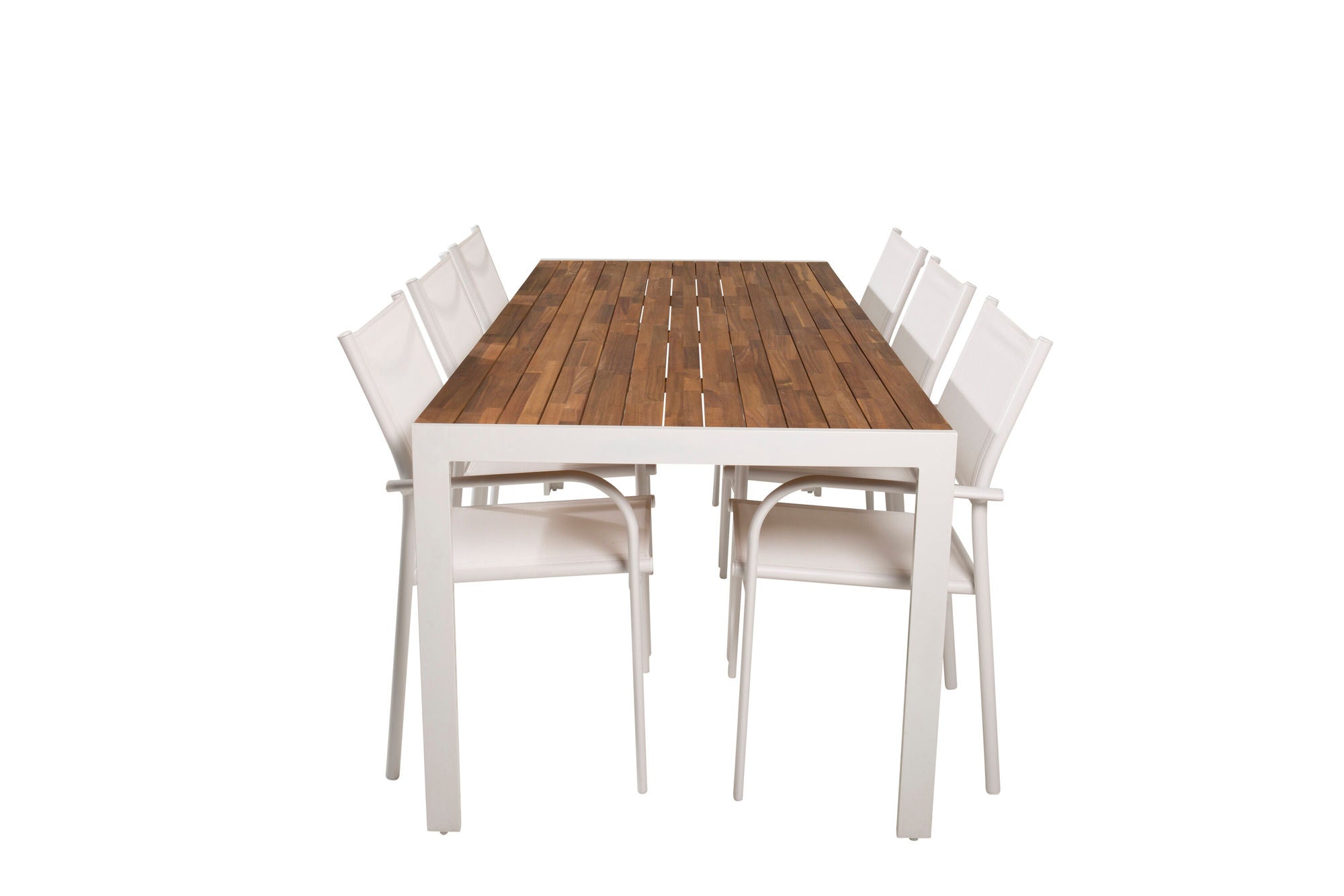 Venture Home Bois spisebord 200*100cm - White Alu / Acacia +Santorini Arm stol (Stackable) - White Alu / White Textilene_6