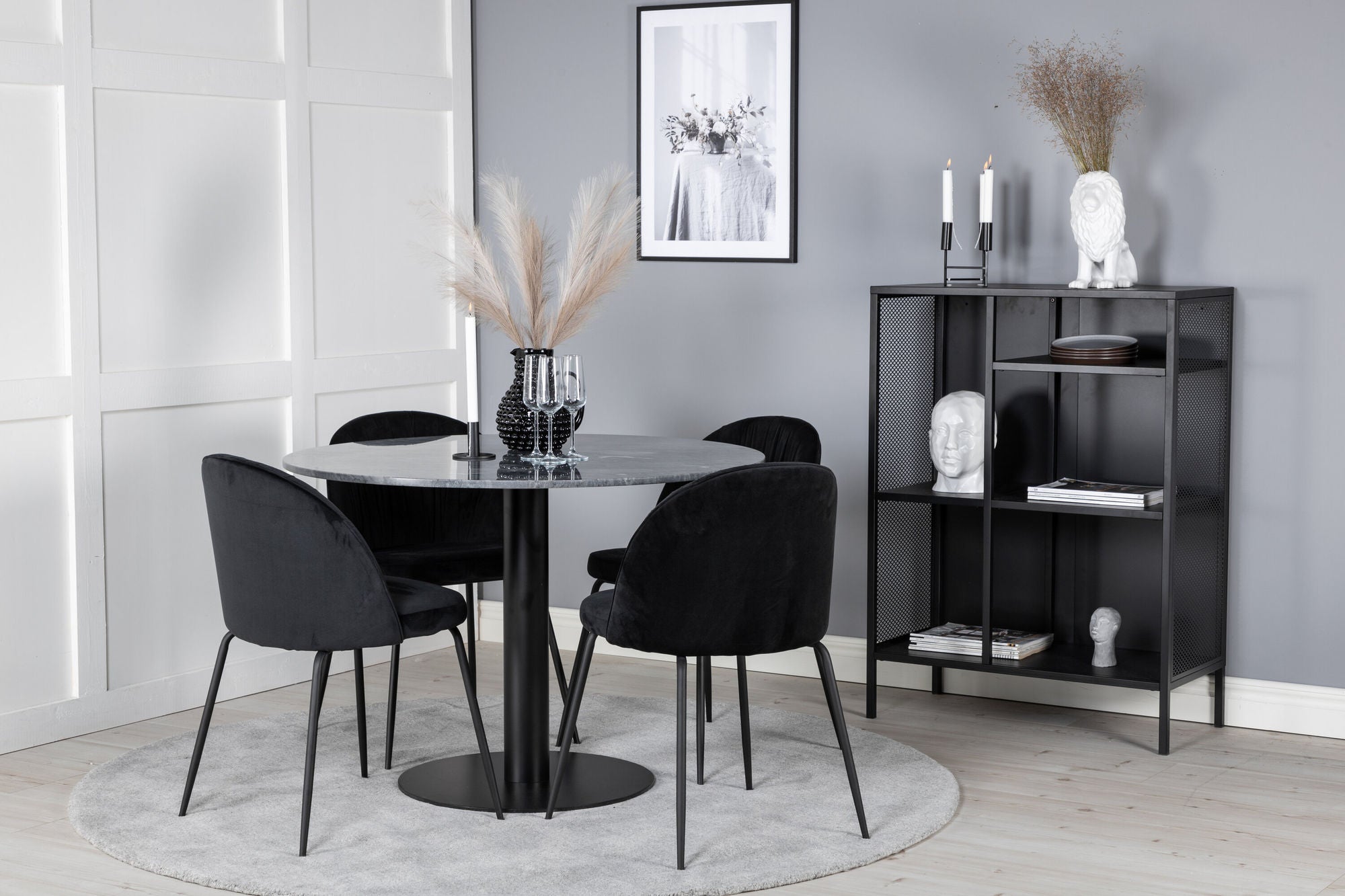 Venture Home Estelle rund spisebord ø106 H75 - Black / Black+Wrinkles Spisebordsstol - Black Legs - Black Velvet_4