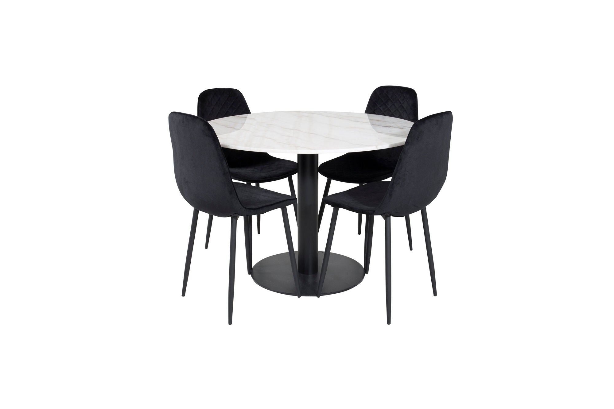 Venture Home Estelle rund spisebord ø106 H75 - White / Black+Polar Diamond Spisebordsstol - Black Legs - Black Velvet_4
