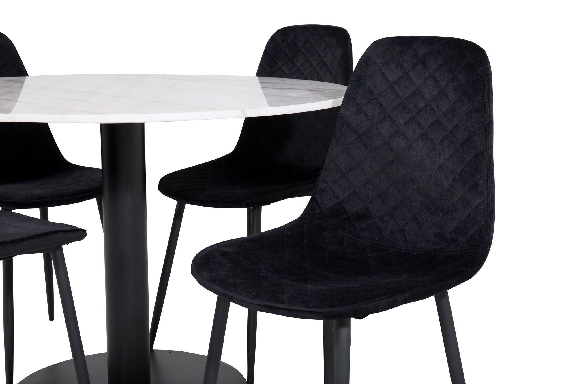 Venture Home Estelle rund spisebord ø106 H75 - White / Black+Polar Diamond Spisebordsstol - Black Legs - Black Velvet_4