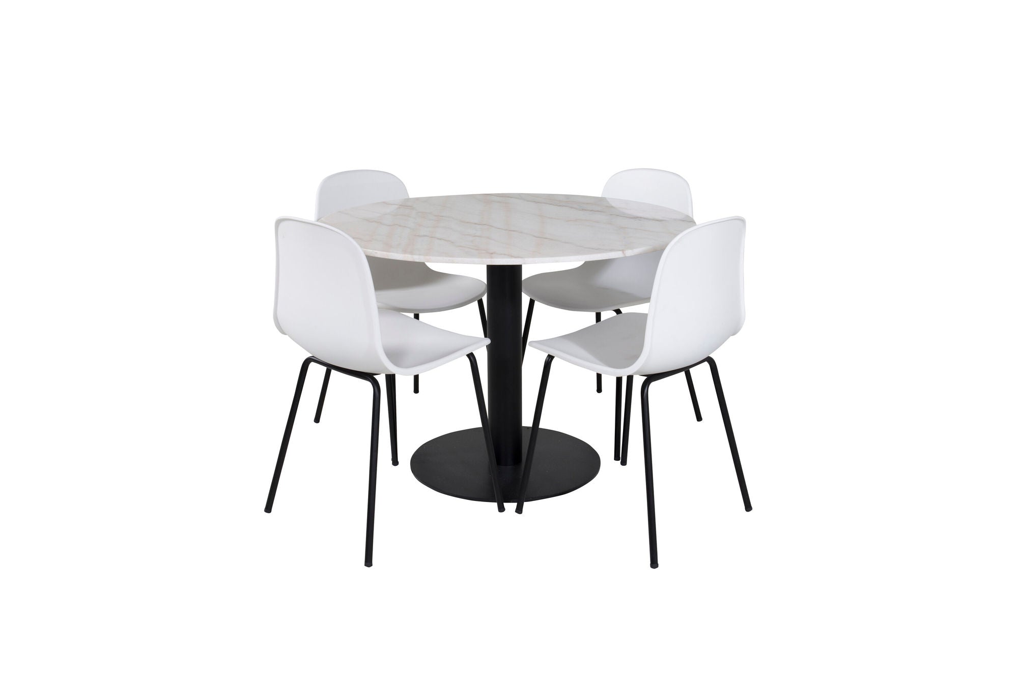 Venture Home Estelle rund spisebord ø106 H75 - White / Black+Arctic Spisebordsstol - Black Legs - White Plastic_4