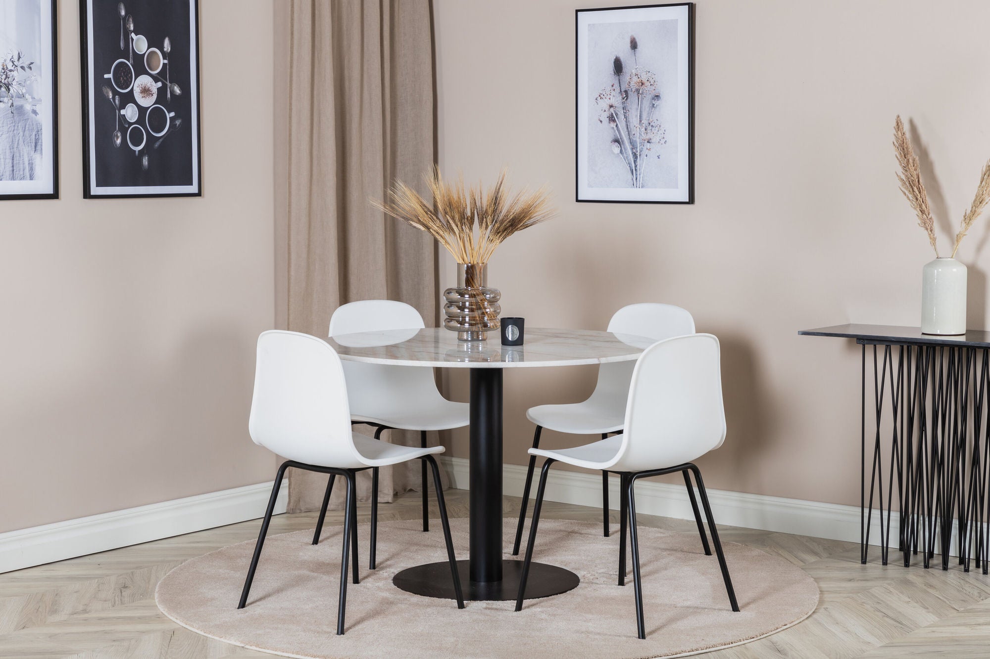 Venture Home Estelle rund spisebord ø106 H75 - White / Black+Arctic Spisebordsstol - Black Legs - White Plastic_4