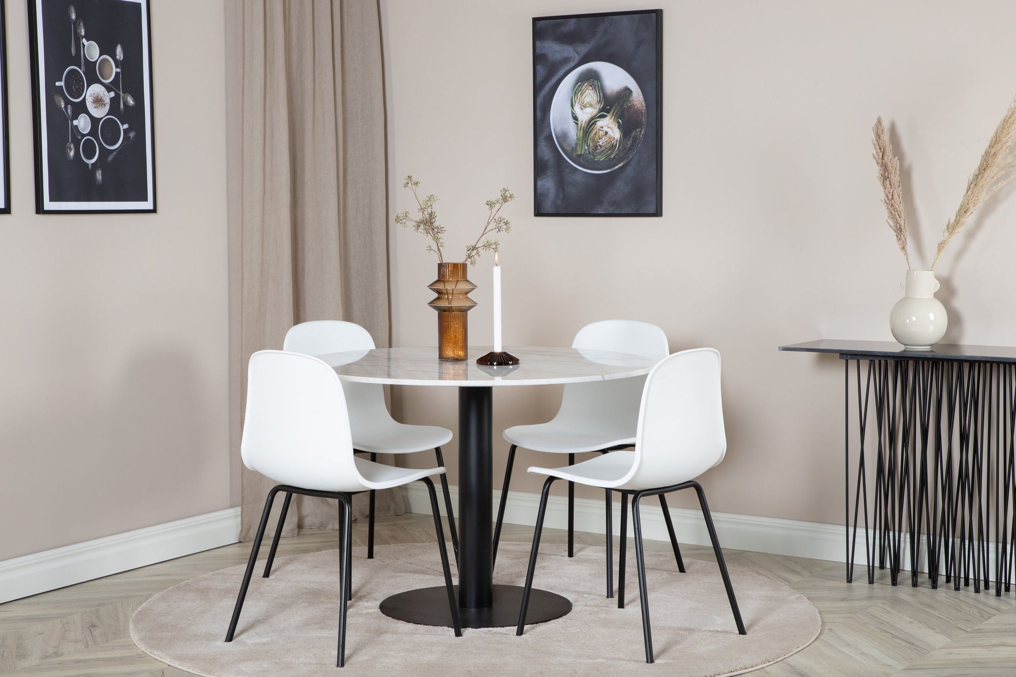 Venture Home Estelle rund spisebord ø106 H75 - White / Black+Arctic Spisebordsstol - Black Legs - White Plastic_4