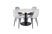 Venture Home Estelle rund spisebord ø106 H75 - White / Black+Polar Diamond Spisebordsstol - Black Legs - Grey Velvet_4