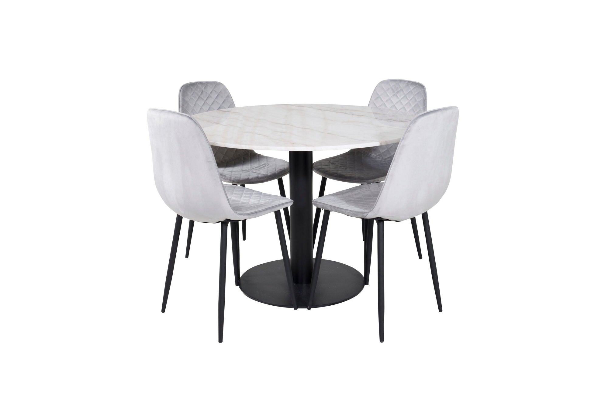 Venture Home Estelle rund spisebord ø106 H75 - White / Black+Polar Diamond Spisebordsstol - Black Legs - Grey Velvet_4