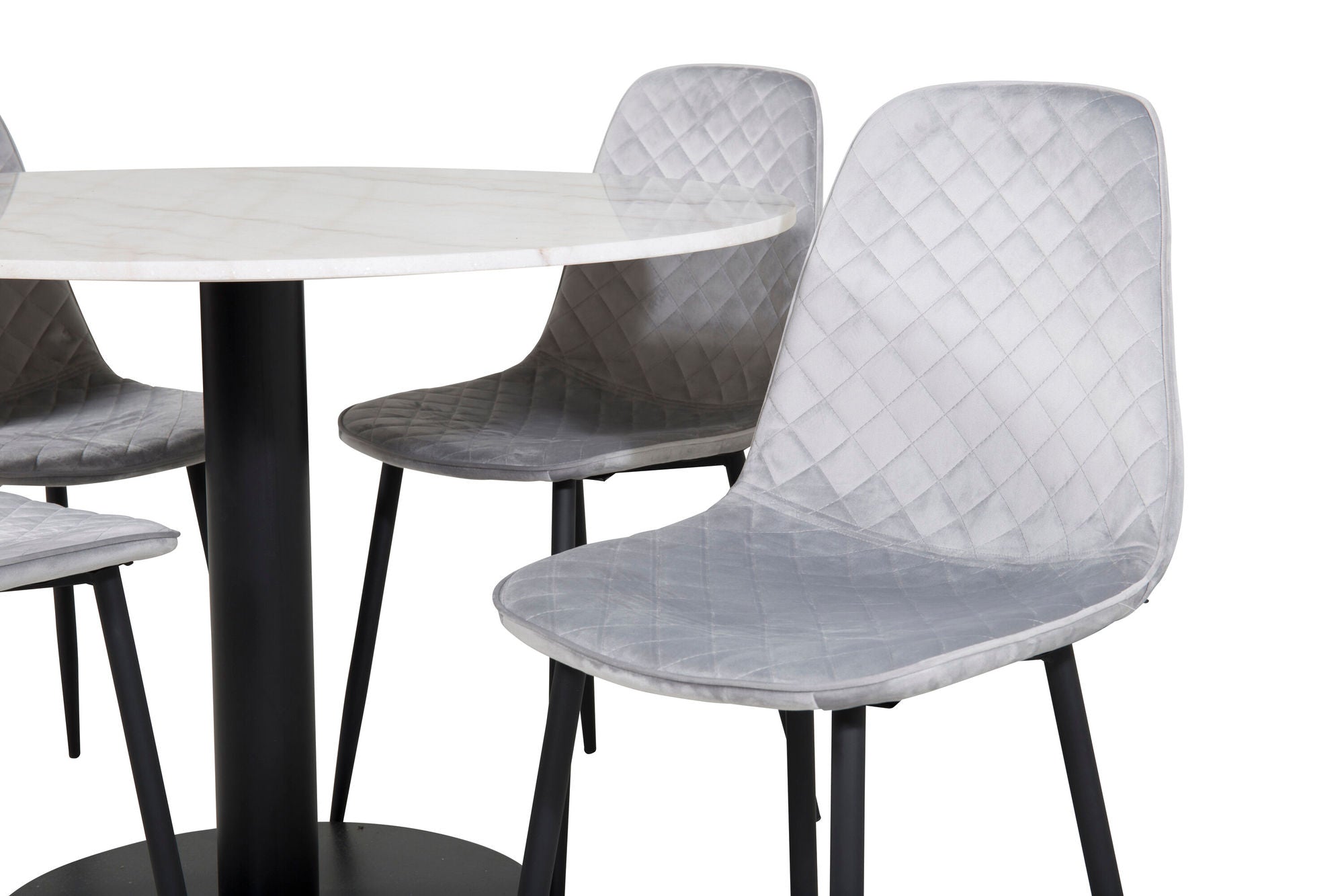 Venture Home Estelle rund spisebord ø106 H75 - White / Black+Polar Diamond Spisebordsstol - Black Legs - Grey Velvet_4