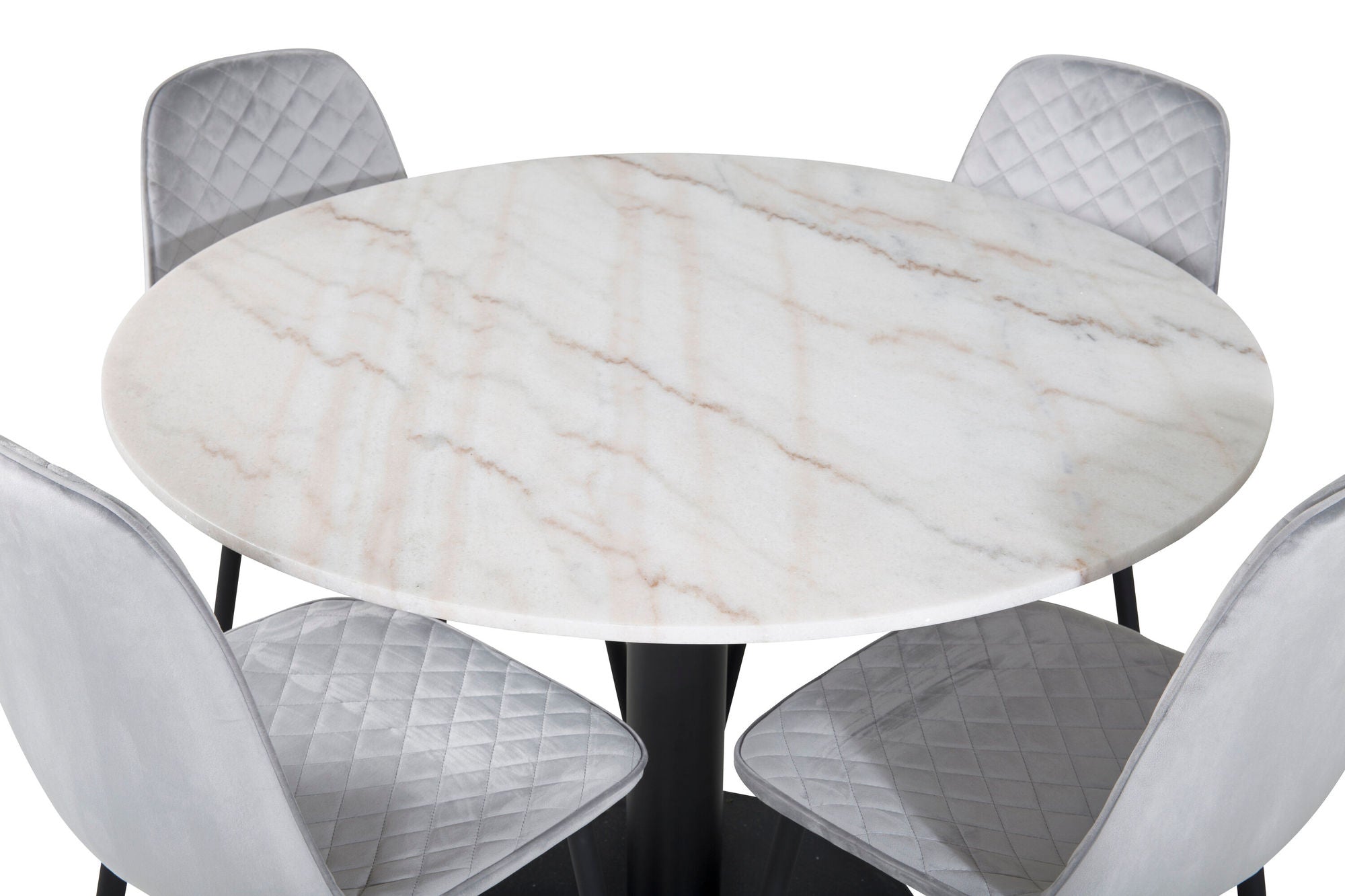 Venture Home Estelle rund spisebord ø106 H75 - White / Black+Polar Diamond Spisebordsstol - Black Legs - Grey Velvet_4