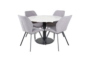 Venture Home Estelle rund spisebord ø106 H75 - White / Black+Gemma Spisebordsstol - Black Legs - Grey Fabric_4