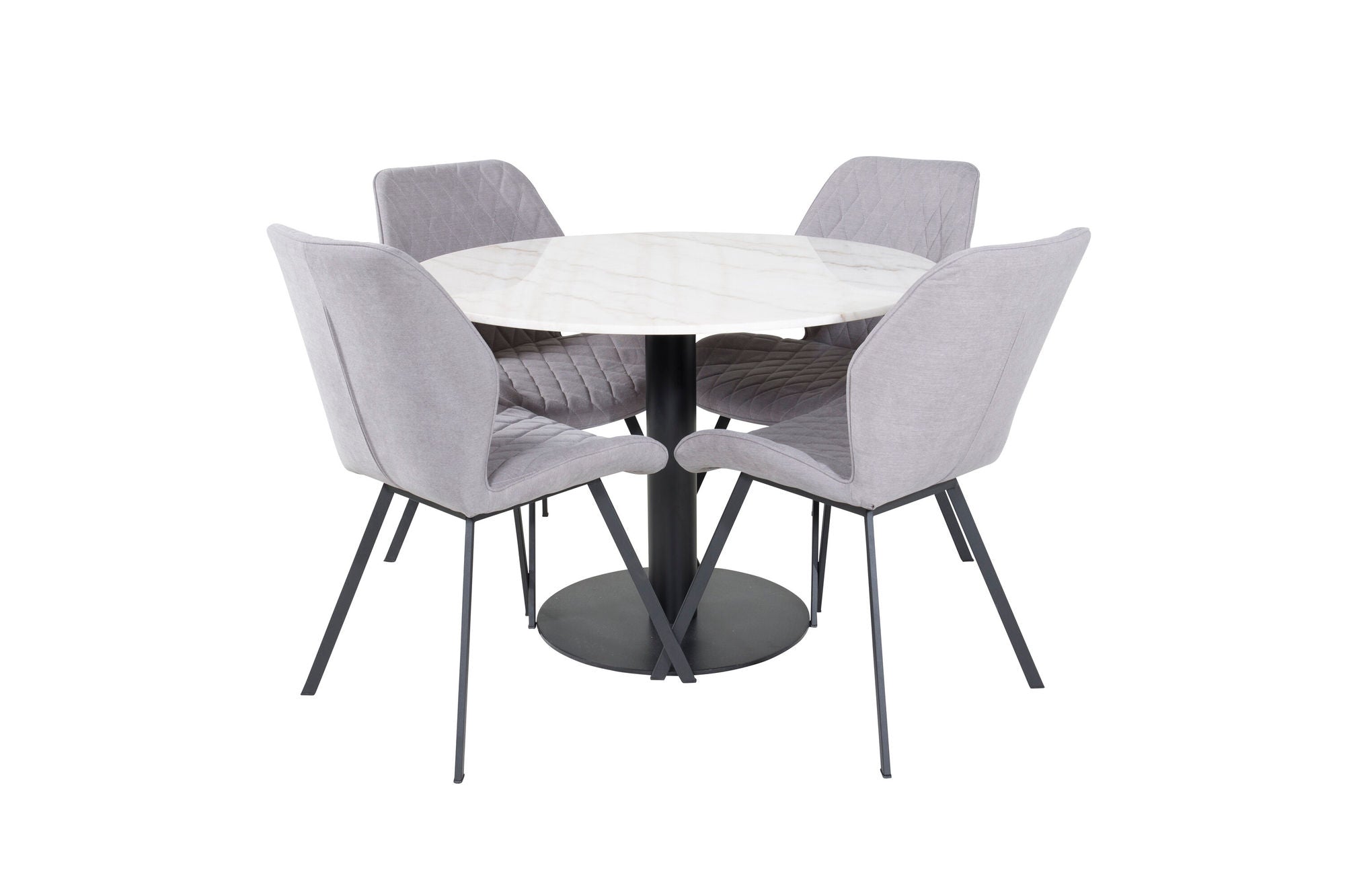 Venture Home Estelle rund spisebord ø106 H75 - White / Black+Gemma Spisebordsstol - Black Legs - Grey Fabric_4